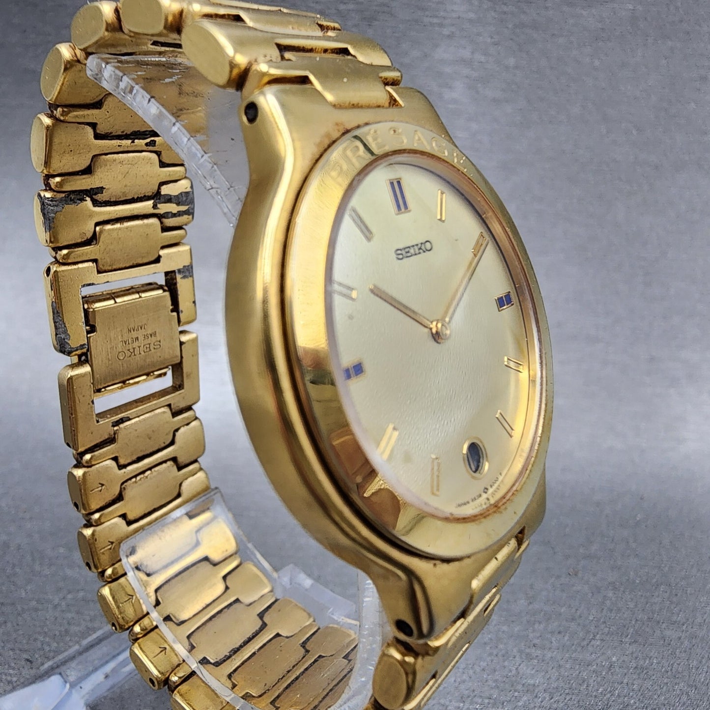 Seiko Presage Watch Men 33mm Champagne Dial Gold Tone Date Round New Battery