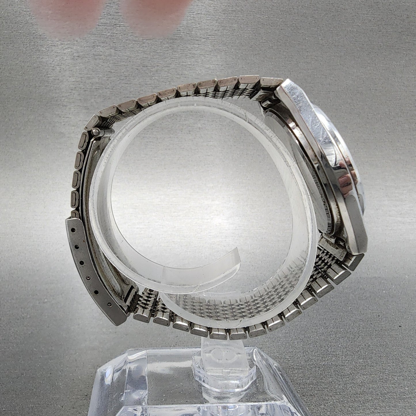 Seiko Chronos Watch Men 35mm Silver Tone Silver Dial Daydate 5h23-7d20 PARTS