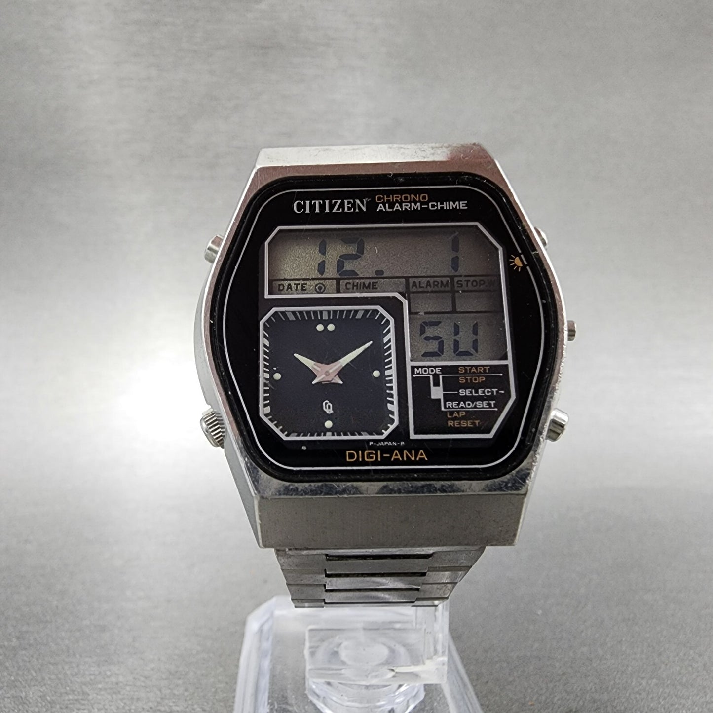 Citizen Analog Digital Watch Men 35mm Black Dial Steel Alarm Chrono READ!!!!!!!