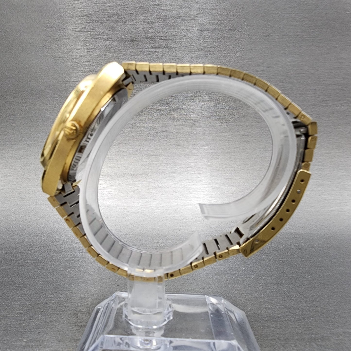 Bulova Automatic Watch Men 36mm Gold Dial Gold Tone Daydate TV Rectangle Runs