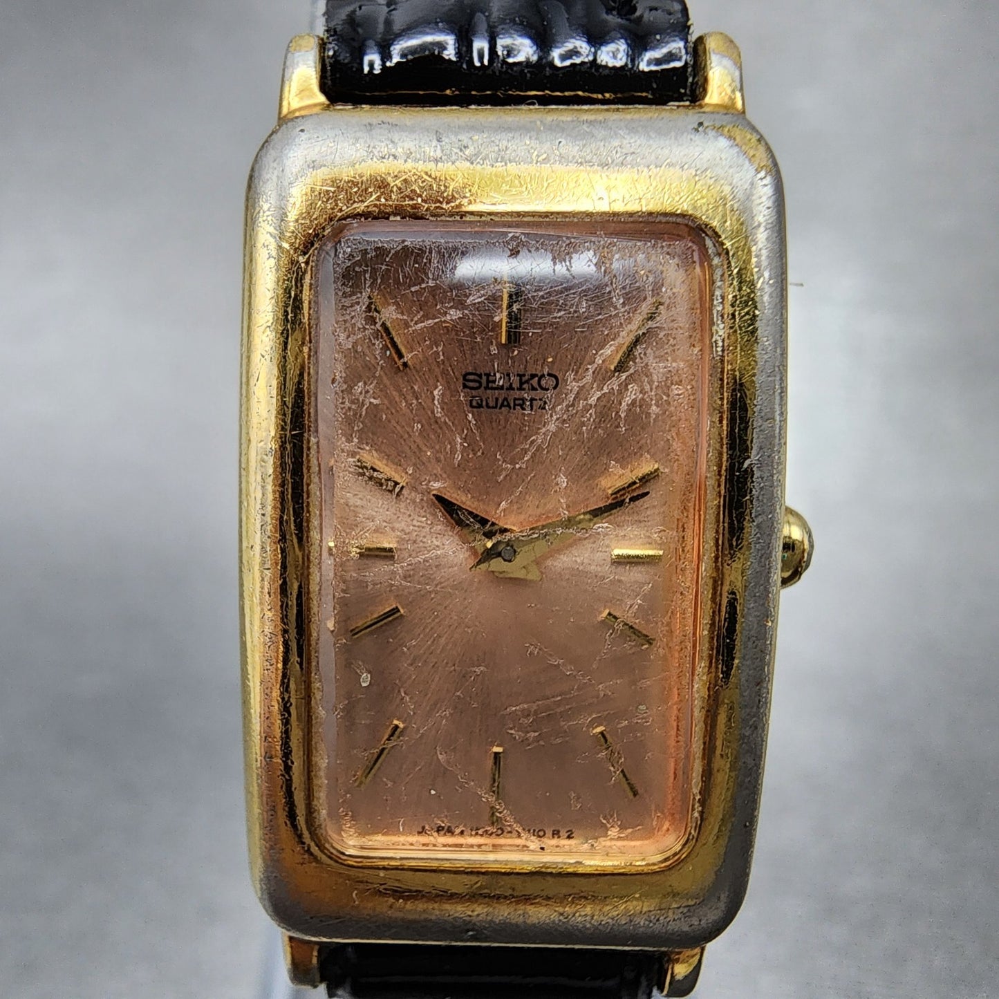 VTG Seiko Tank Watch Women 17mm Pink Dial Gold Tone Rectangle 1N00-5C99 New Batt