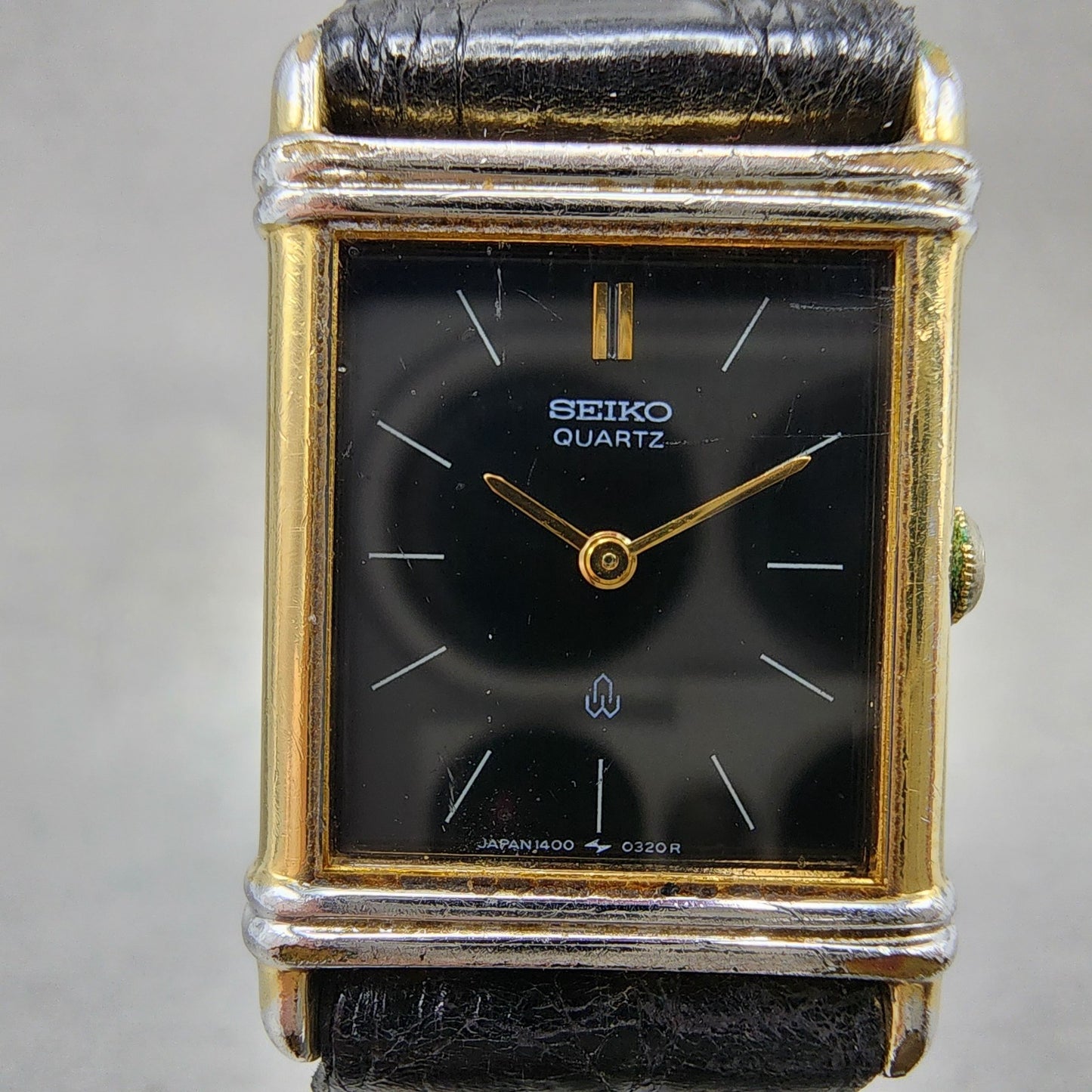 Seiko Tank Watch Women 20mm Black Dial Gold Tone Rectangle 1400-5240 New Battery