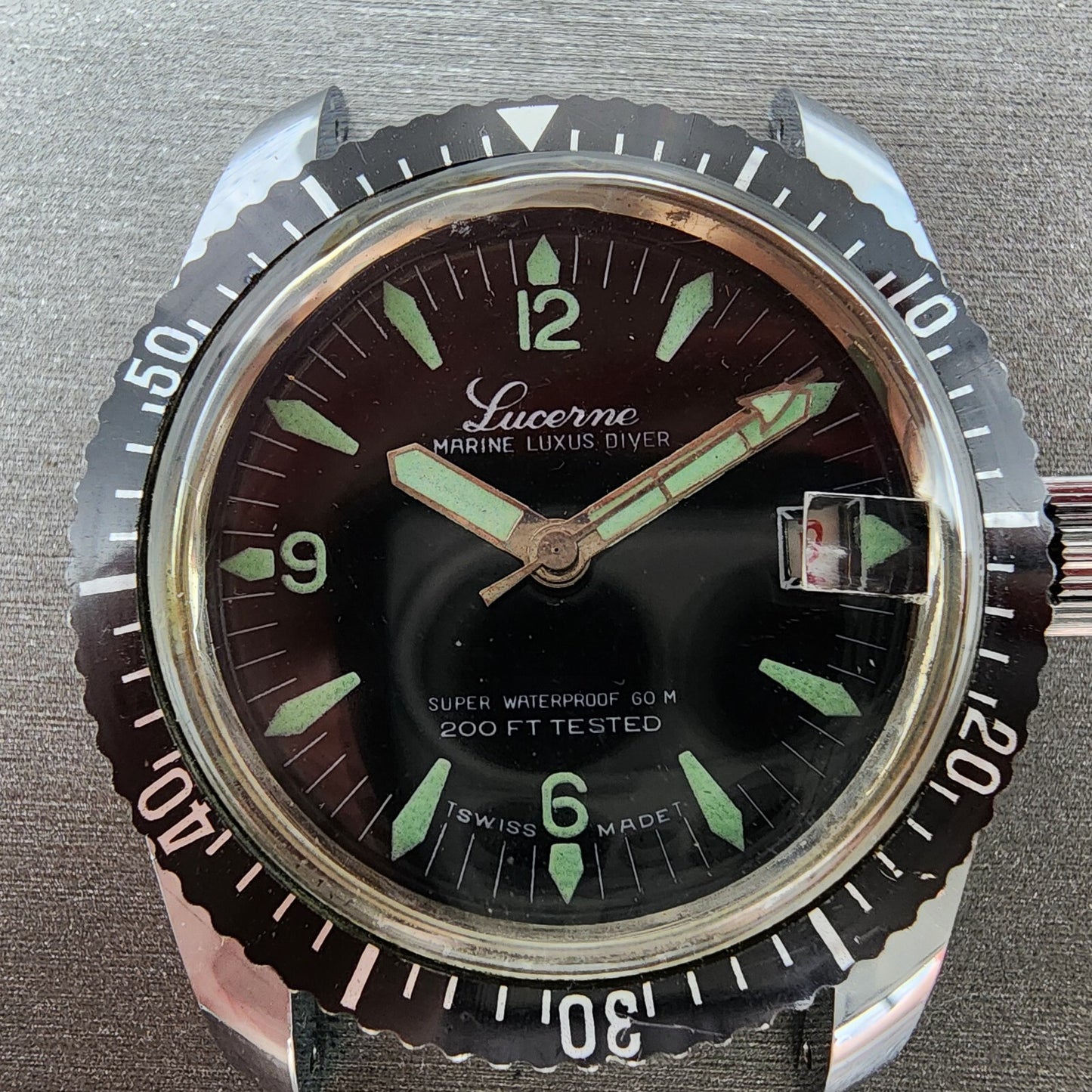 Lucerne Marine Luxus Diver Watch Men 36mm Black Dial Silver Tone Date PARTS