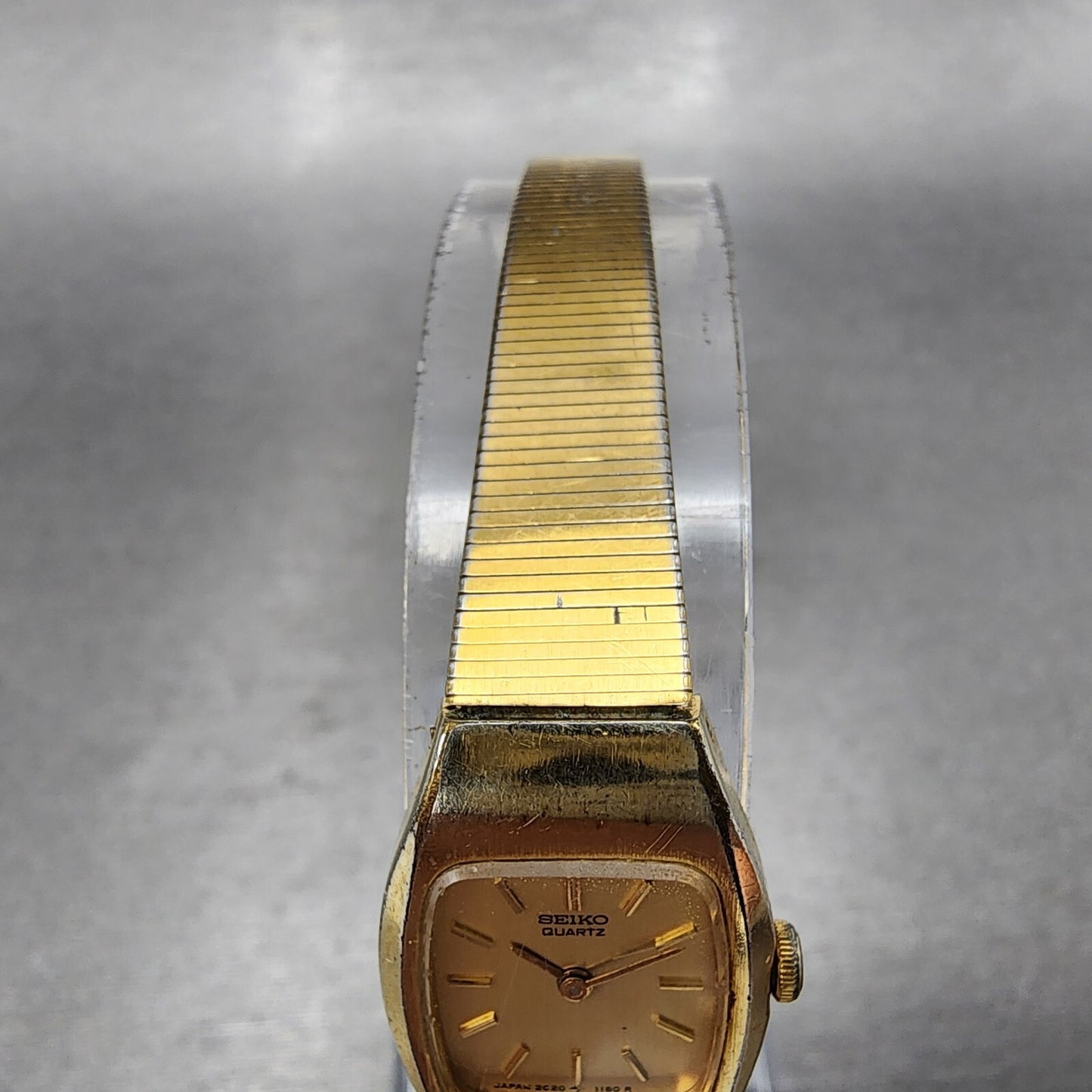 VTG Seiko Watch Women 16mm Gold Dial Gold Tone 2C20-5559 Tonneau New Battery