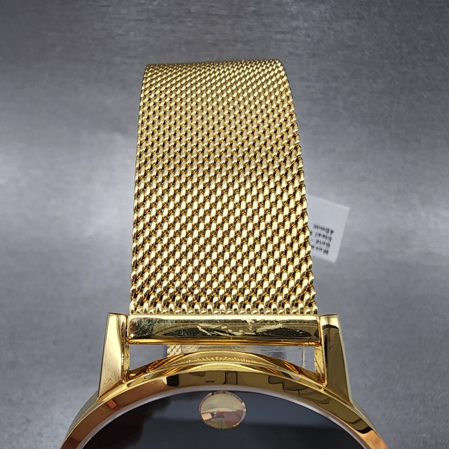 Movado Museum Watch Men 40mm Black Dial Gold Case Round Mesh Band 0607396