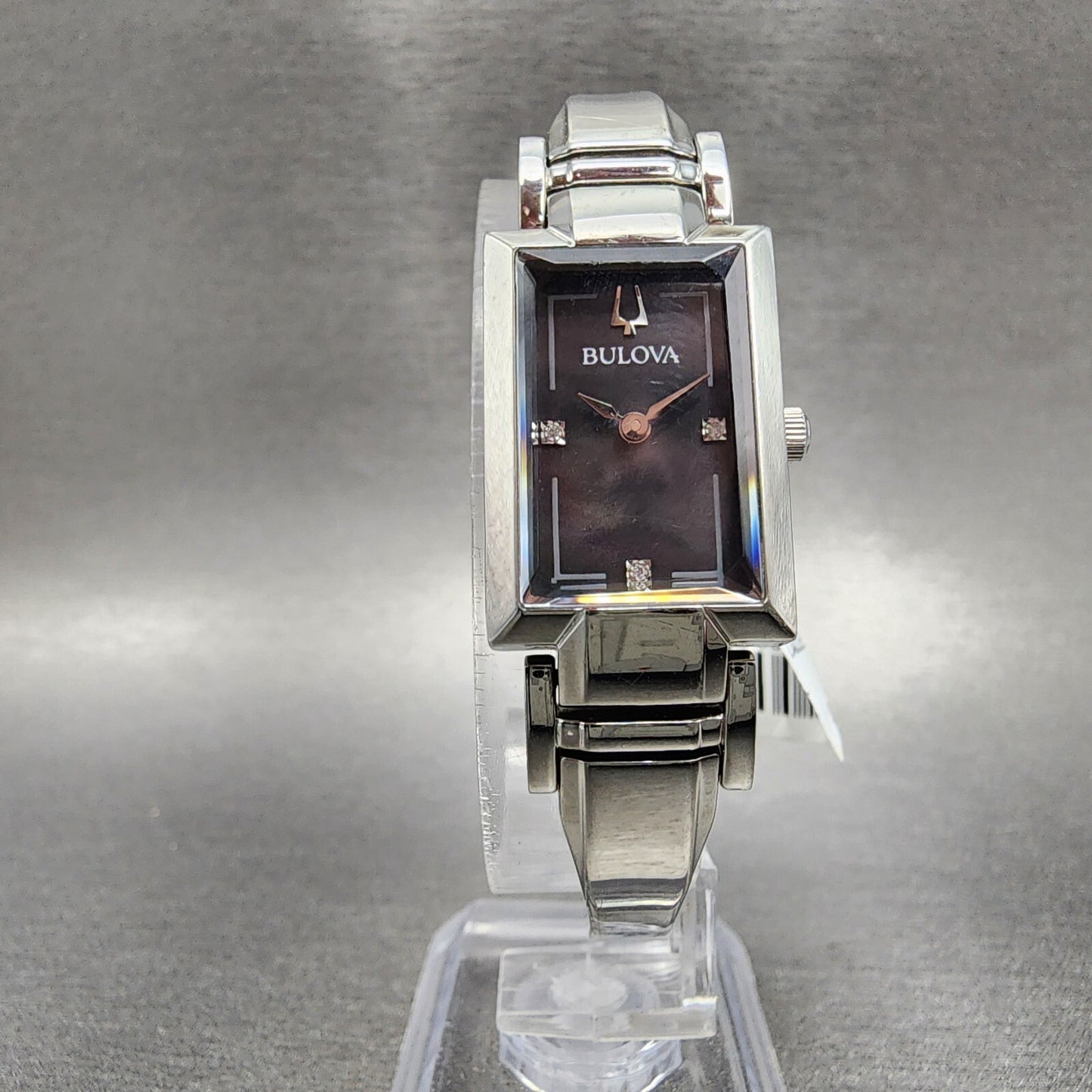 Bulova Tank Watch Women 18mm Black MOP Dial Steel Rectangle 96P209 New Battery