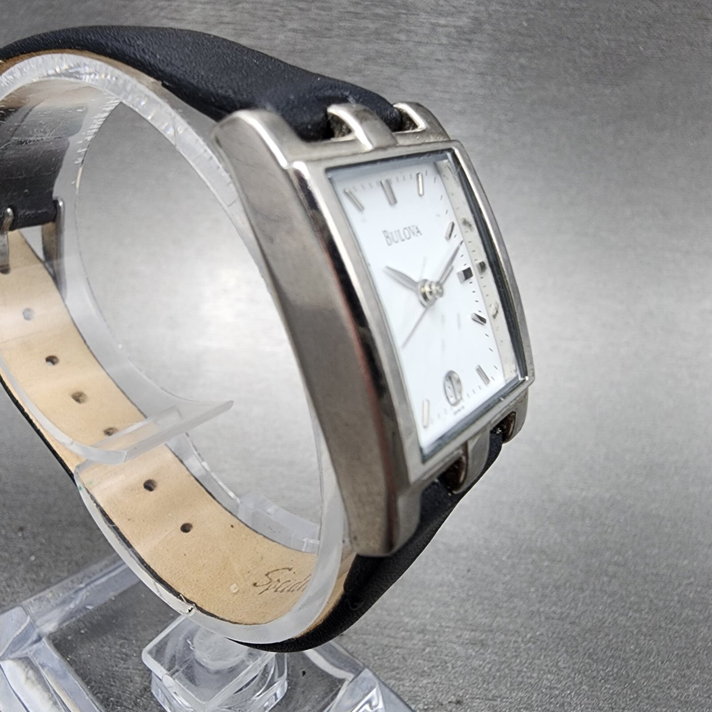 Bulova Tank Watch Women 21mm White Dial Silver Tone Date Rectangle New Batt B123