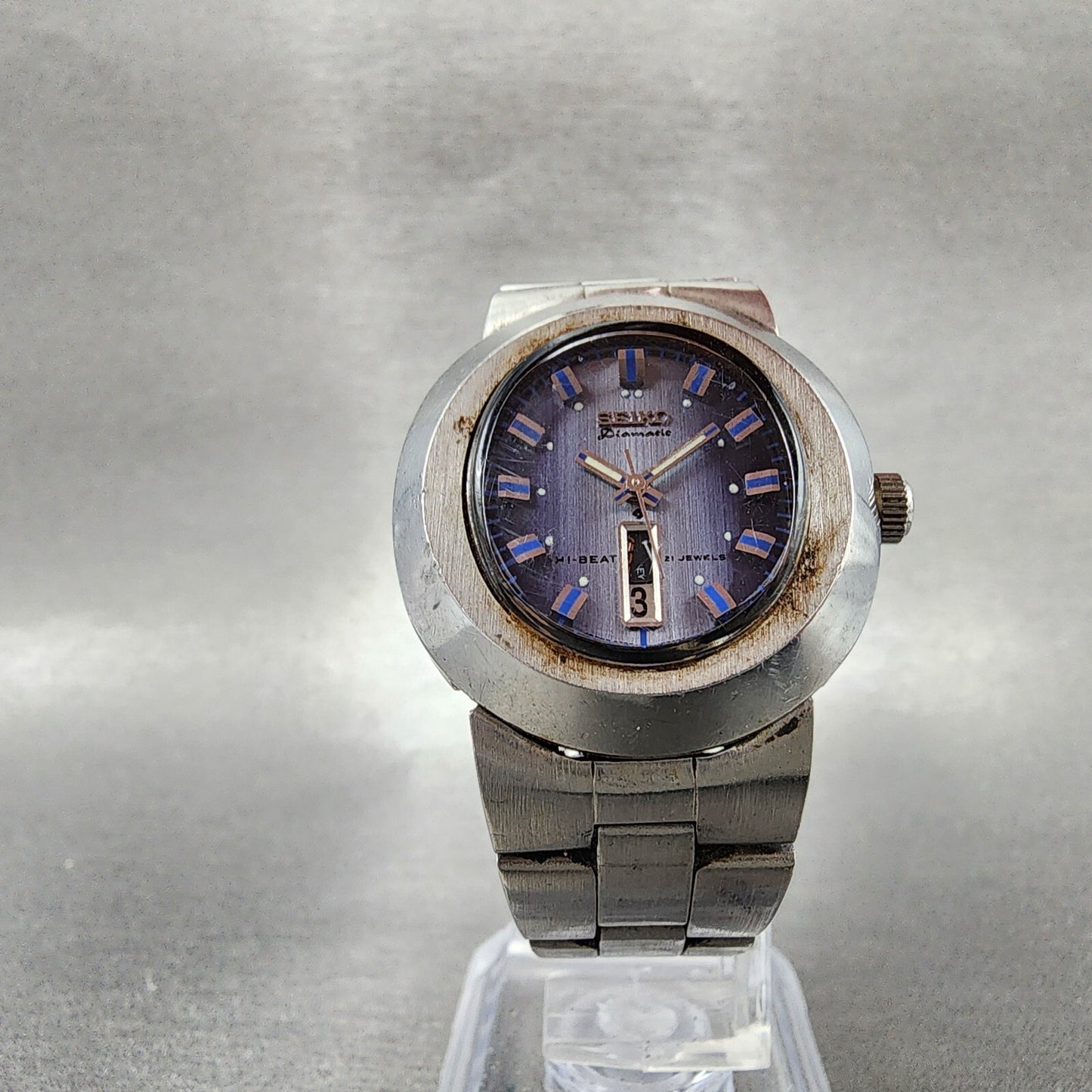 Seiko Diamatic Watch Women 29mm Blue Dial Steel Dadyate Round READ Automatic Run