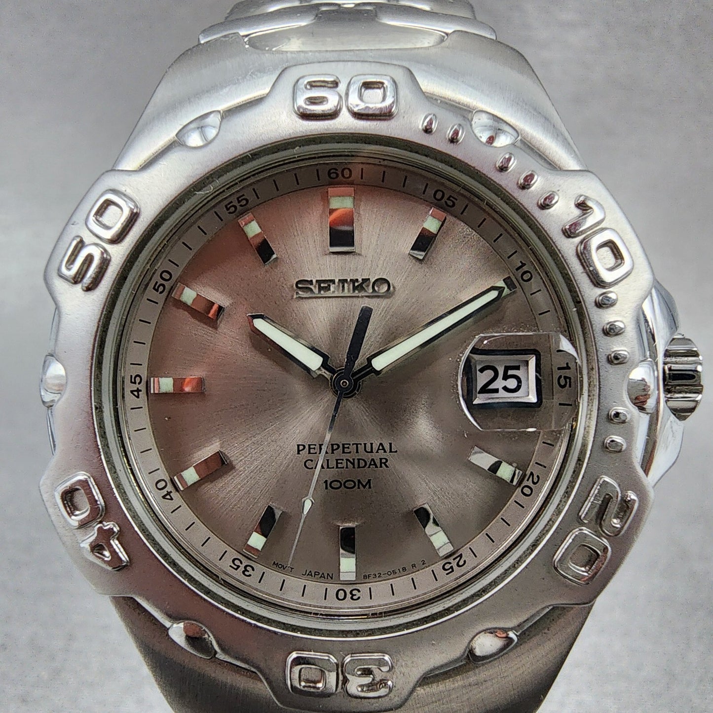 Seiko Perpetual Calendar Watch Men 39mm Silver Dial Steel Date Round New Battery