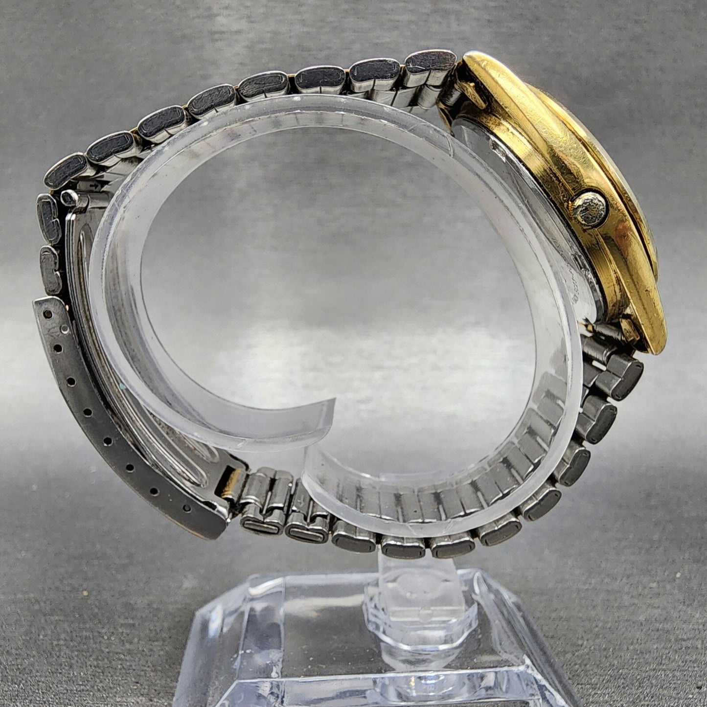 Seiko Alarm Watch Men 34mm Gold Dial Gold Tone Daydate Round 5C23-8009 New Batt