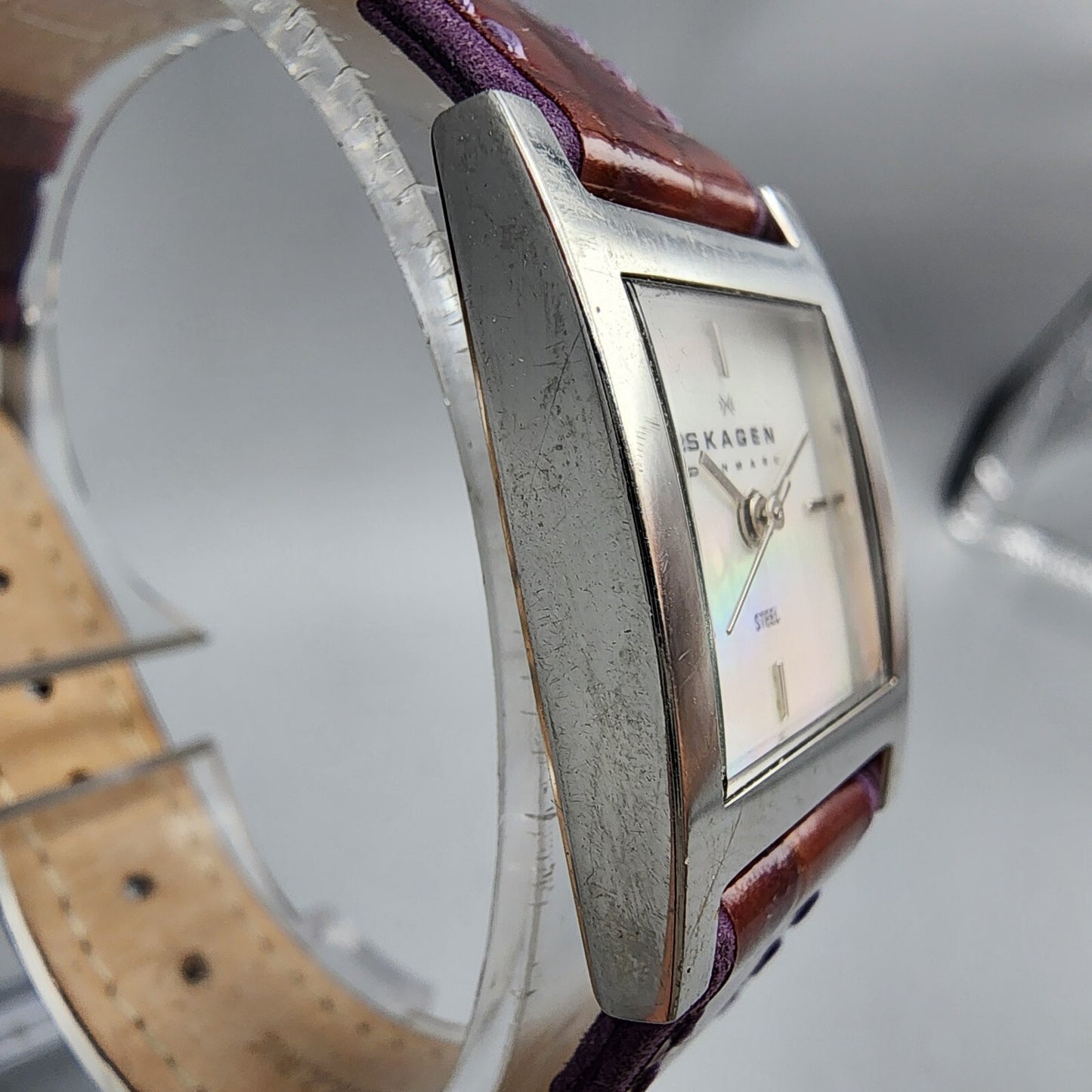 Skagen Steel Watch Women 21mm MOP Dial Silver Tone Rectangle 228SSlBMP New Batt