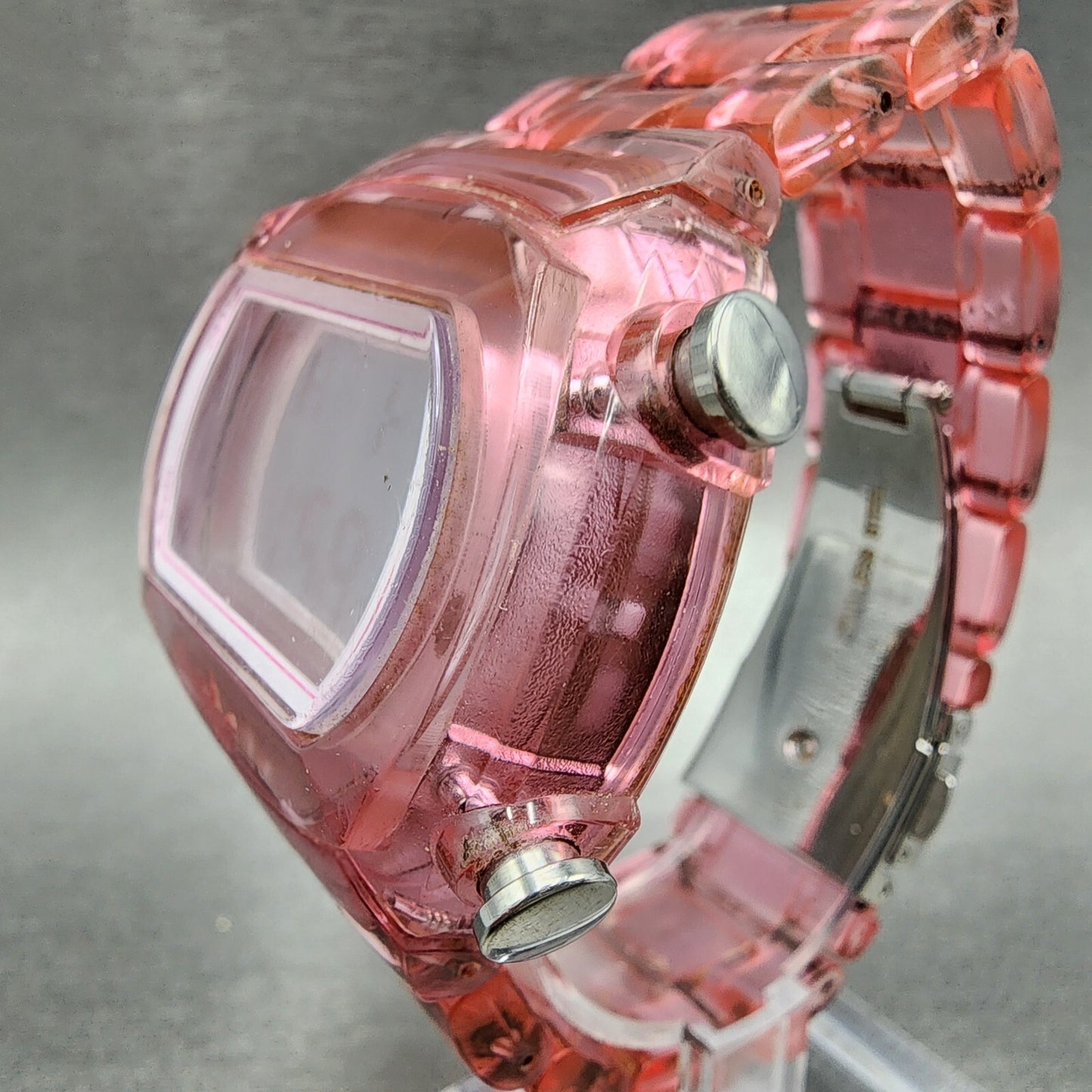 Adidas Digital Watch Women 44mm LCD Display Pink Clear Case Oval New Battery