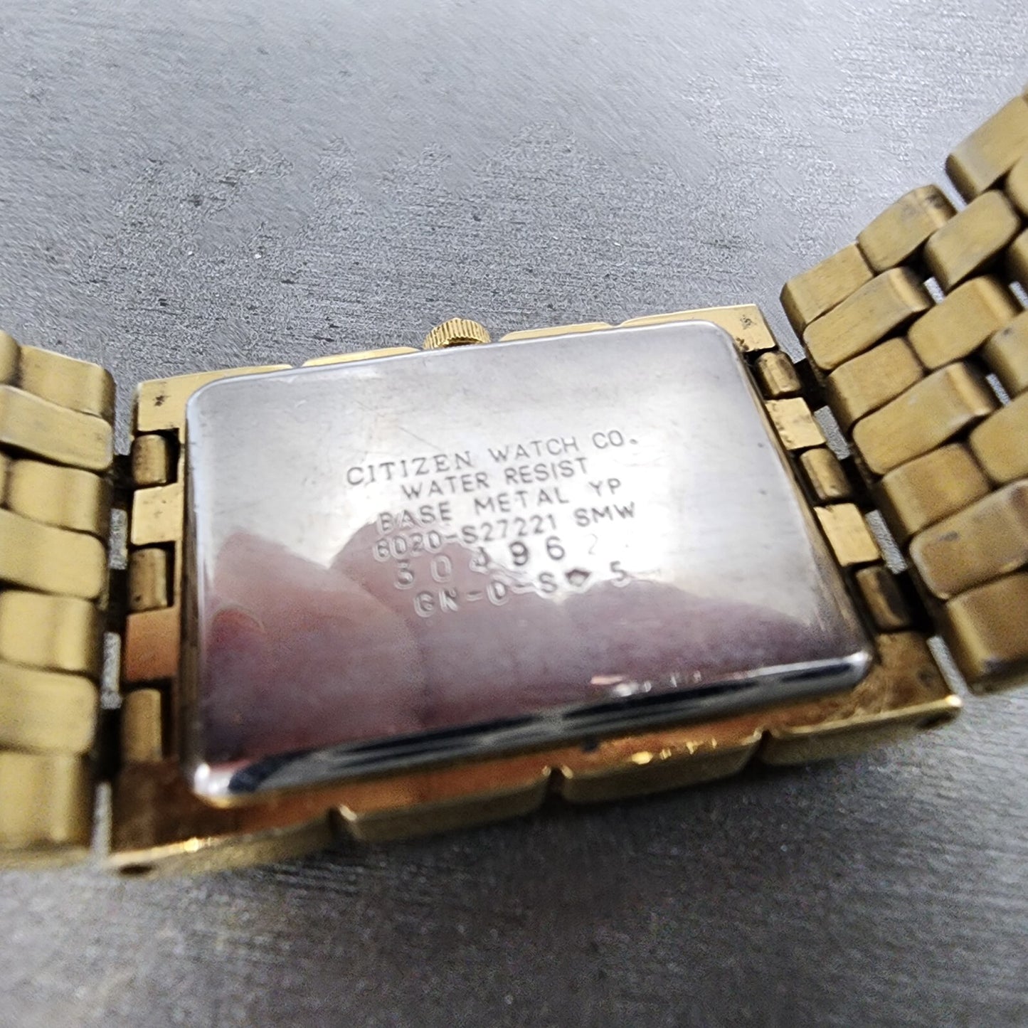 Citizen CQ Tank Watch Men 23mm Black Dial Gold Tone Rectangle New Battery