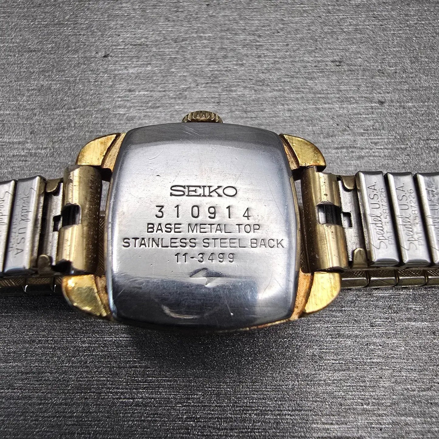 Seiko Watch Women 17mm Bronze Dial Gold Tone Rectangle 11-3499 Vintage Works10