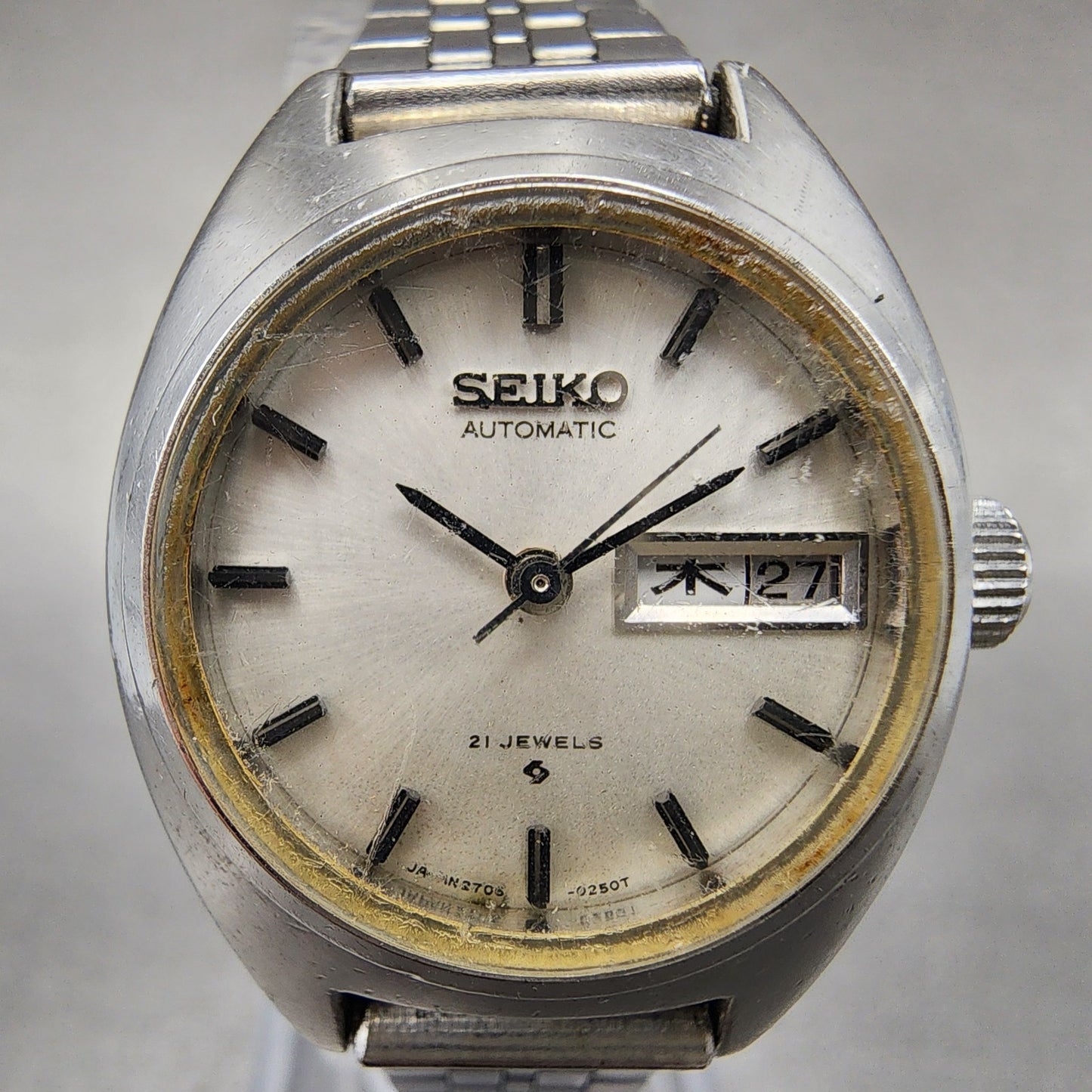 Seiko Automatic Watch Women 24mm Silver Dial Silver Tone Daydate 2706-0080 Runs