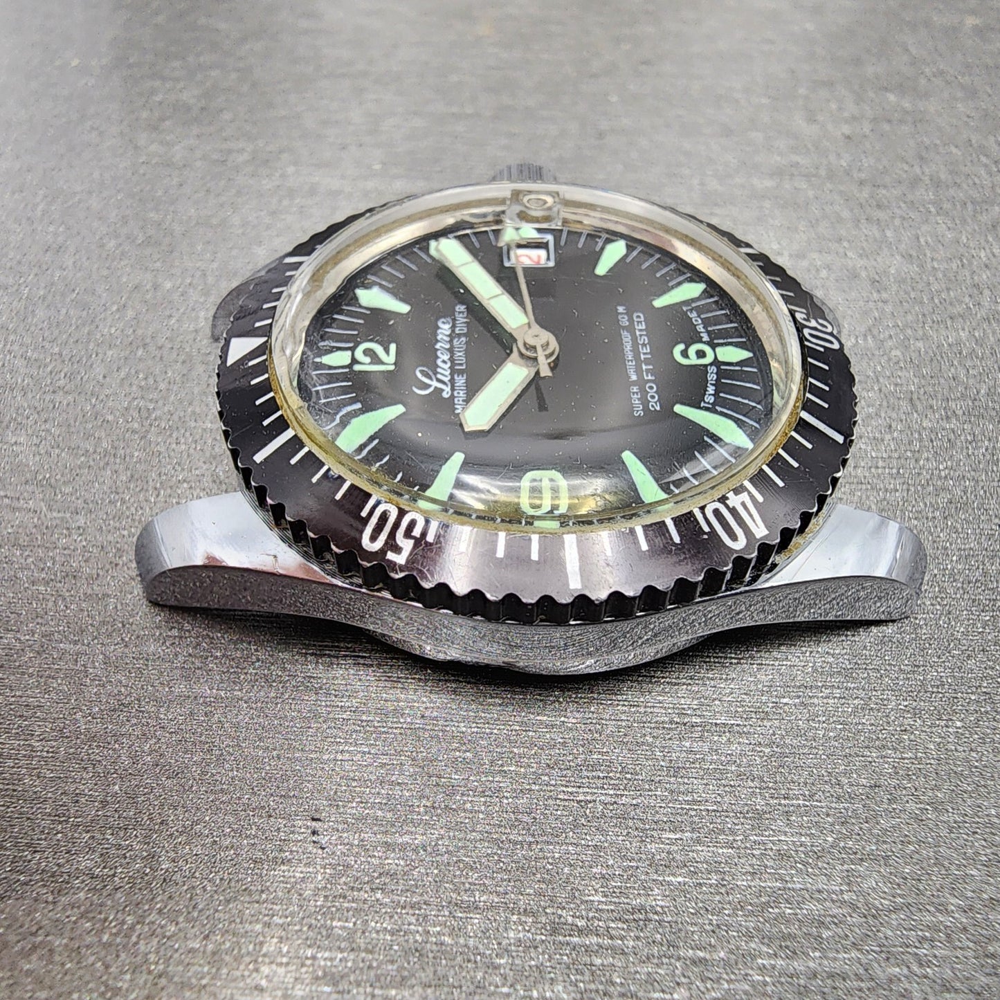 Lucerne Marine Luxus Diver Watch Men 36mm Black Dial Silver Tone Date PARTS
