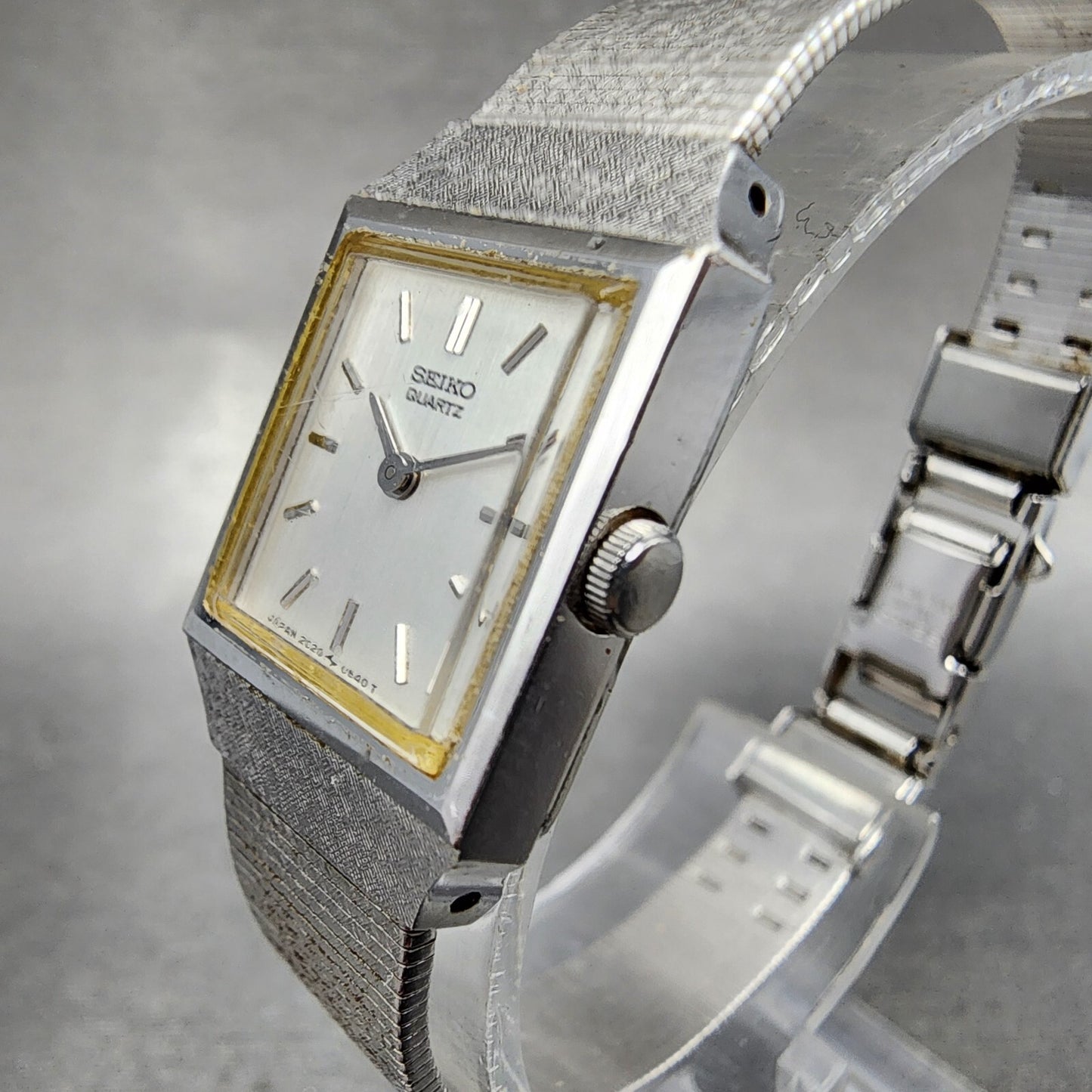 Seiko Watch Women 16mm Silver Dial Silver Tone Rectangle 2C20-5299 New Battery