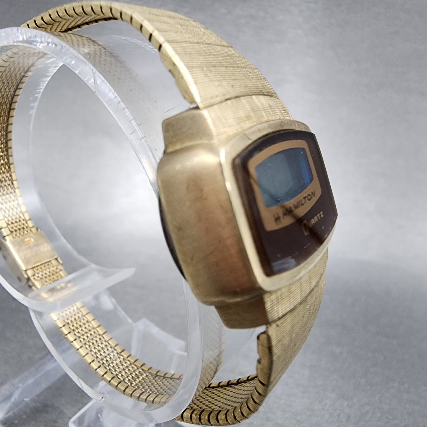 Hamilton Digital Watch Women 23mm LCD Brown Dial Gold Tone PARTS