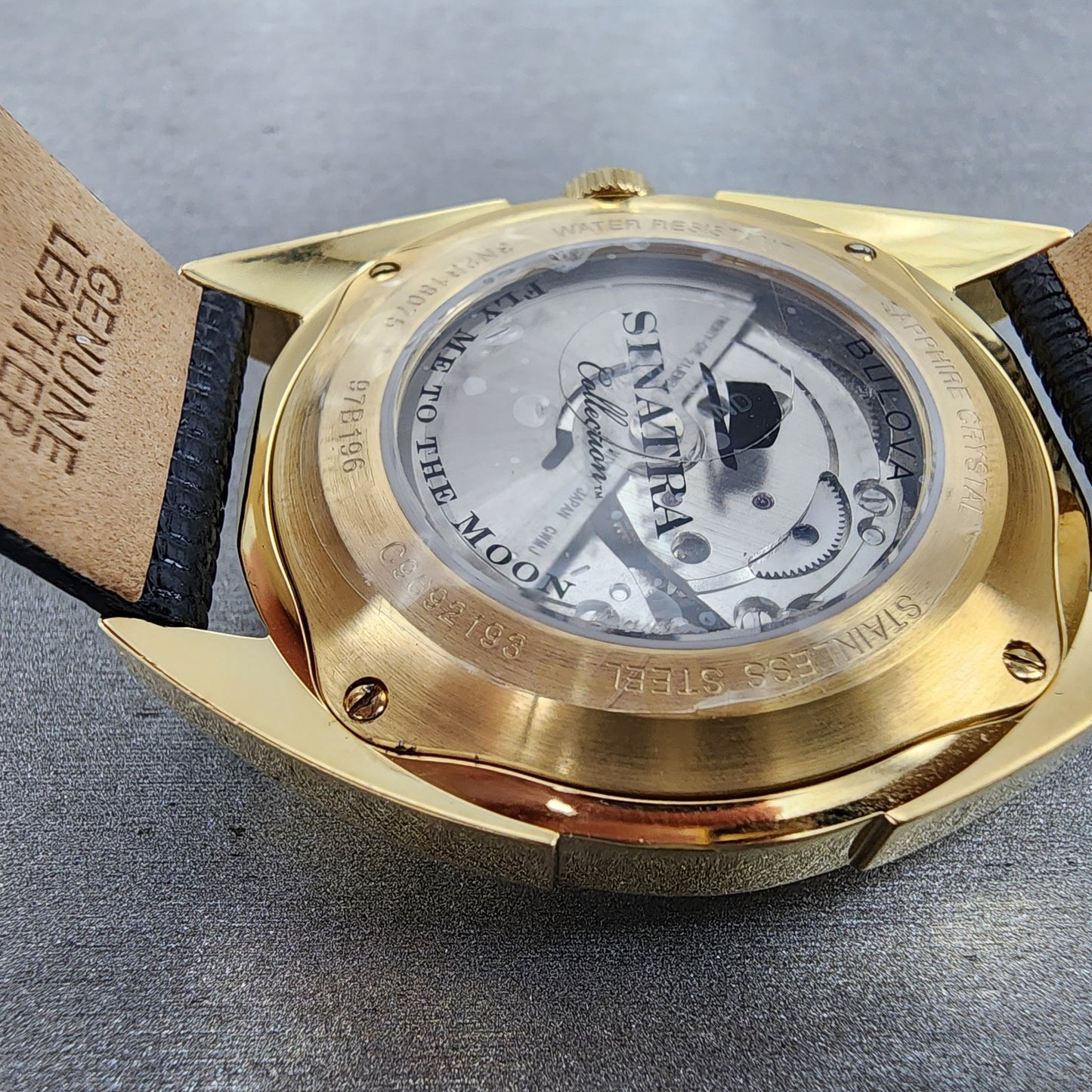 Bulova Frank Sinatra Fly Me To The Moon Watch Men 42mm White Dial Gold Tone READ