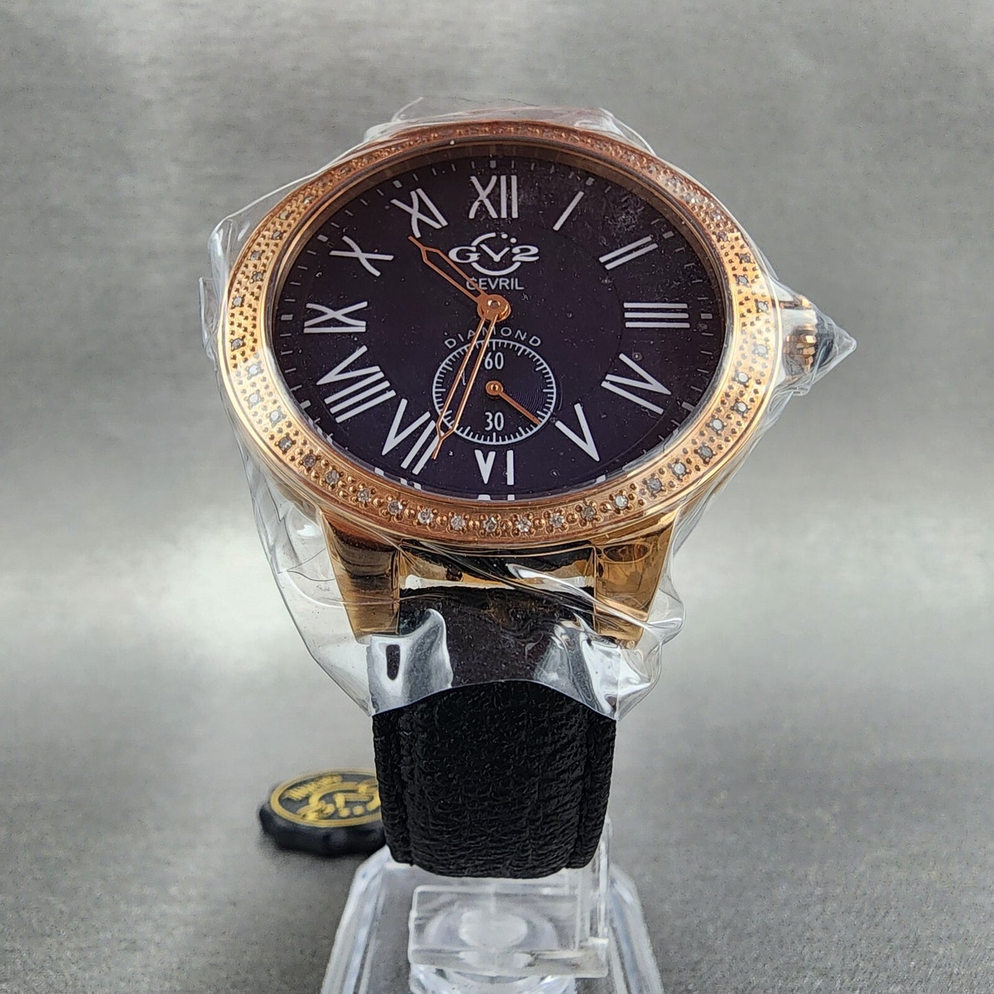 Gevril GV2 Astor Watch Women 40mm Blue Dial Rose Gold Tone Diamond Bezel 9109