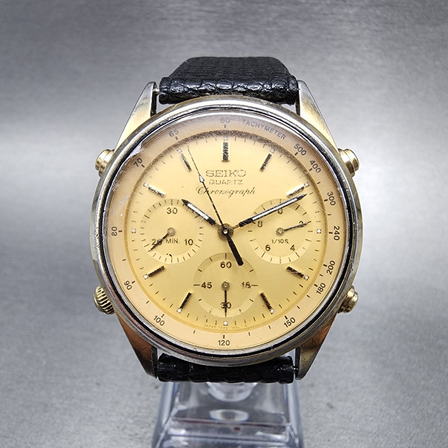 Seiko Chronograph Watch Men 37mm Gold Dial Two Tone 7A28-7029 Round READ!!!!!
