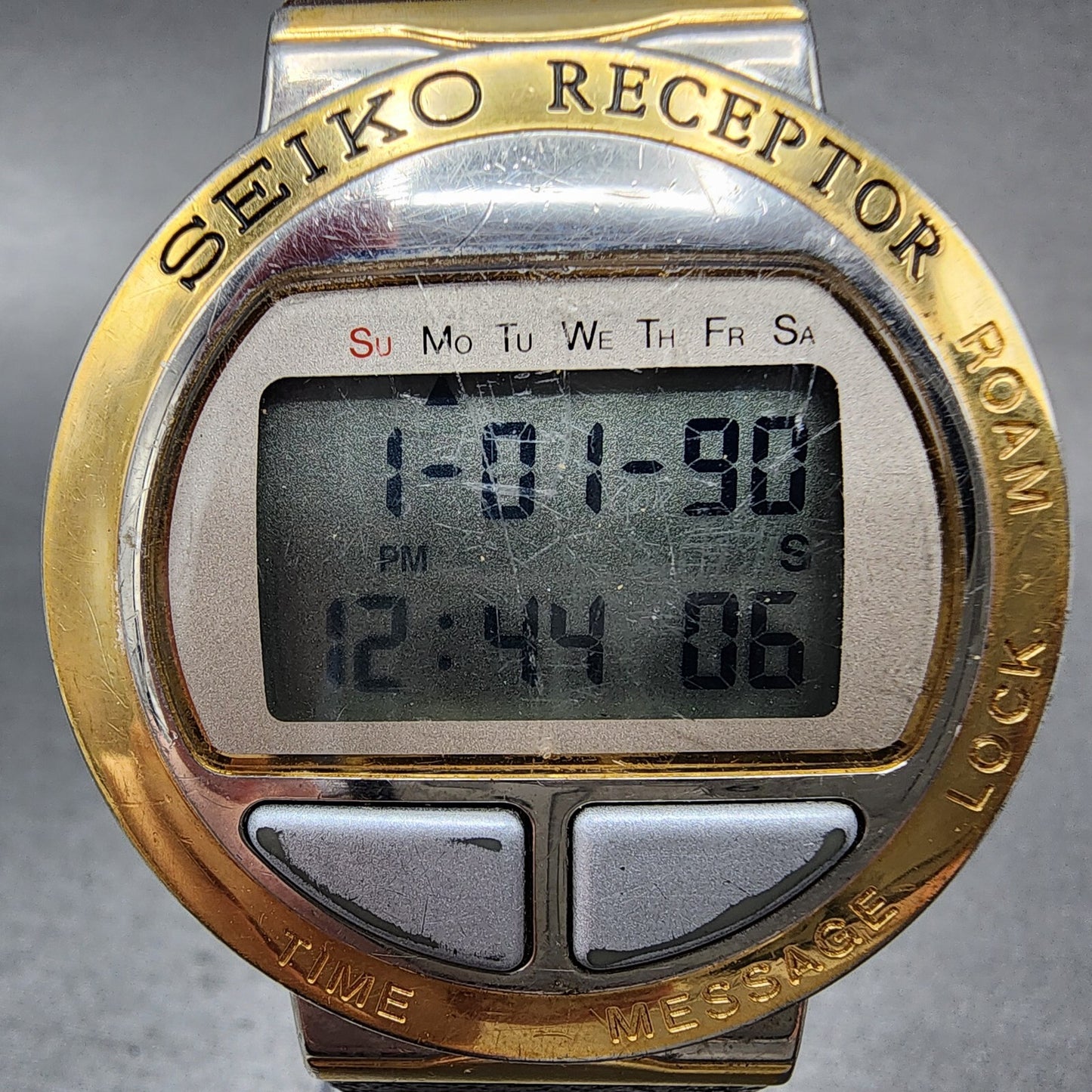 Seiko Receptor Watch Men 43m Digital Two Tone Ma51-4a10 New Battery