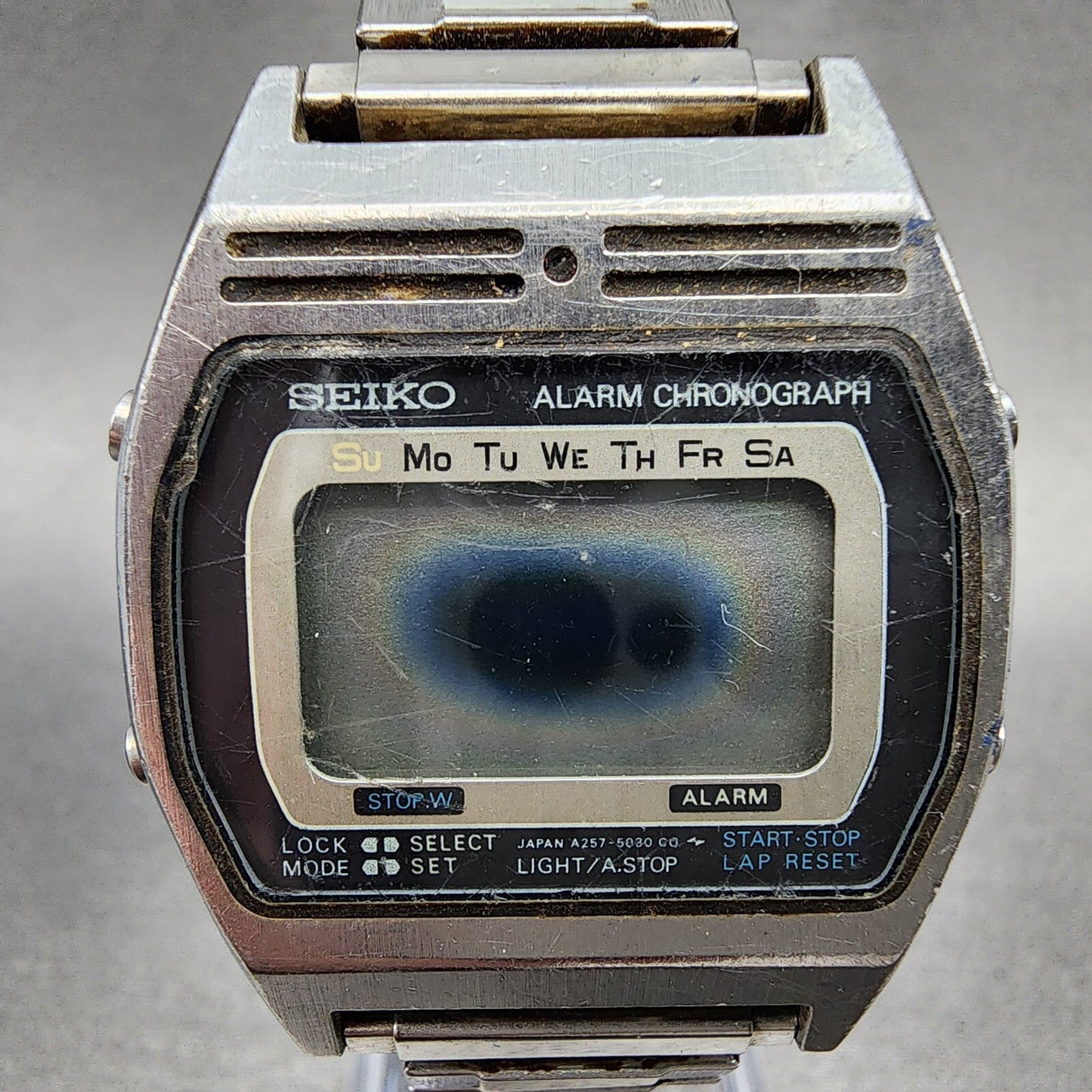 Seiko Digital Watch Men 34mm Steel Alarm Chronograph A257-5010 PARTS