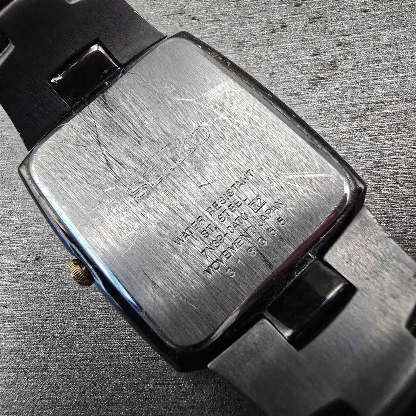Seiko Tank Watch Men 30mm Black Dial Black Tone Date Rectangle 7N39-0AT0 NewBatt10