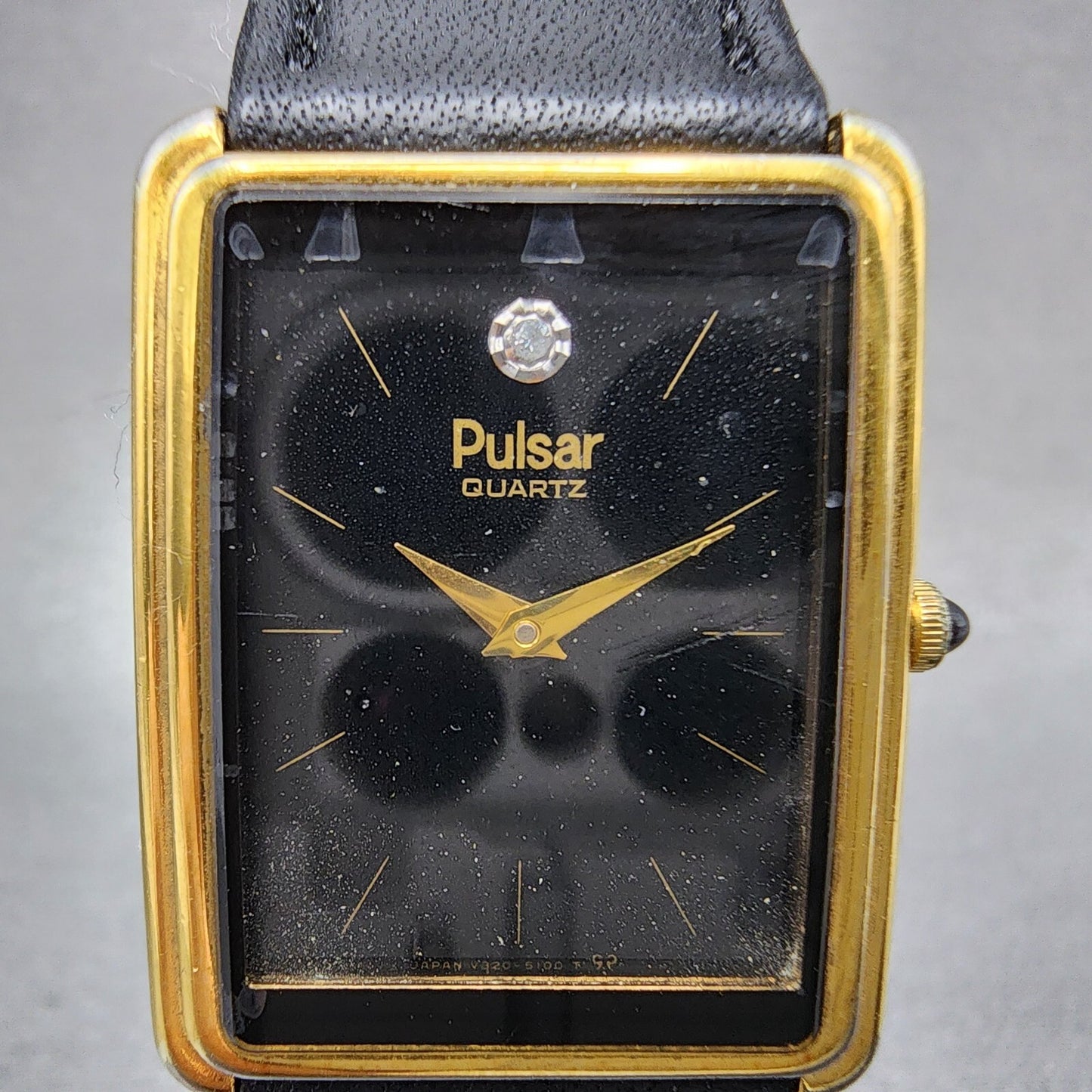 Pulsar Tank Watch Men 24mm Black Dial Gold Tone Rectangle V320-5059 New Batt
