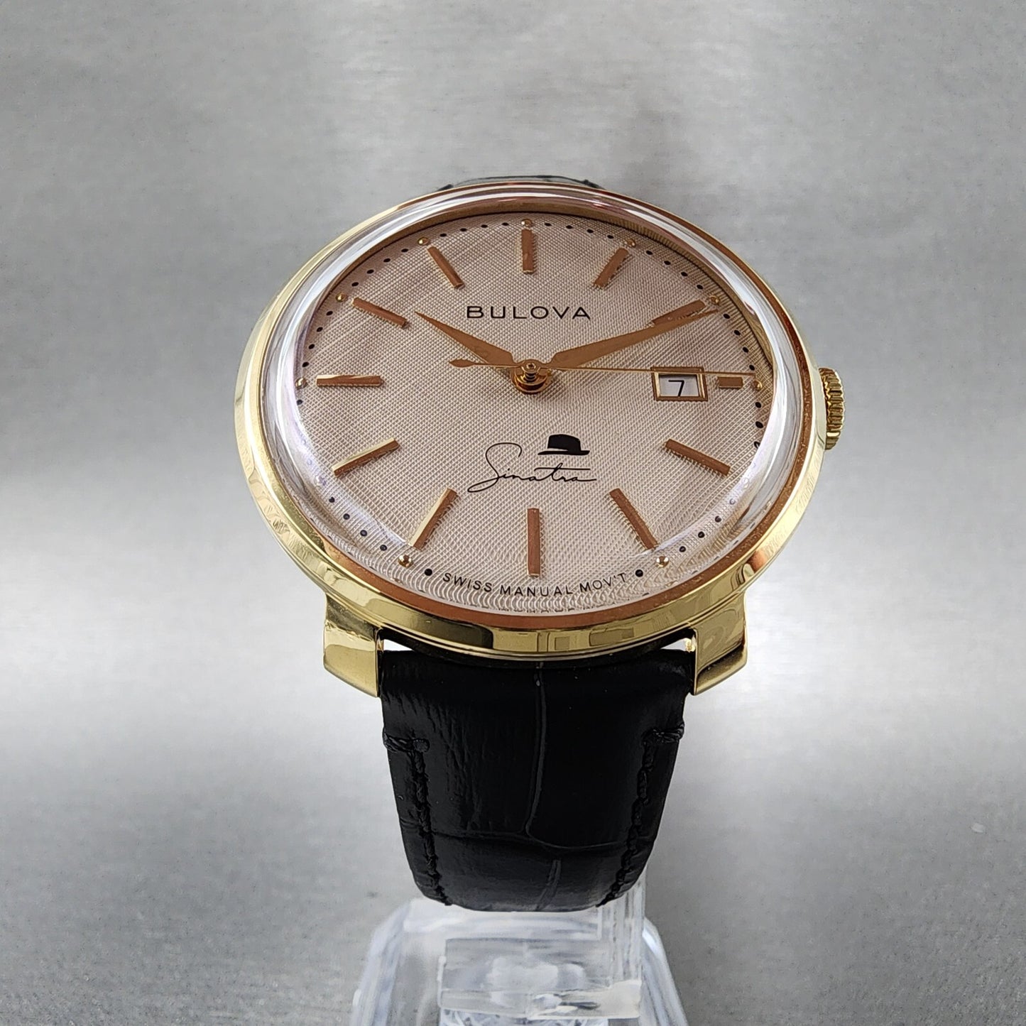 Bulova Frank Sinatra Watch Men 40mm Cream Dial Gold Tone Date Manual Wind 97B195