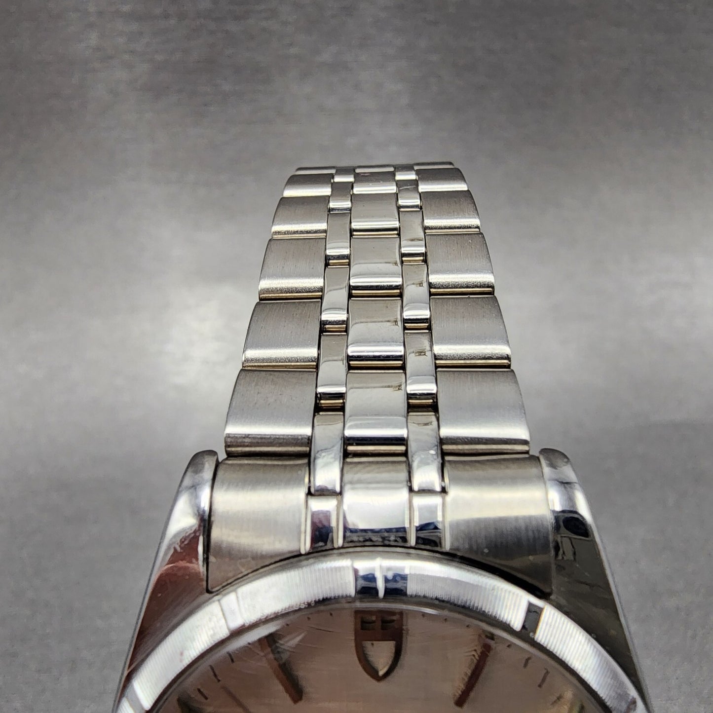 Tudor Prince Oysterdate Watch Men 35mm Linen Champagne Dial Steel Fluted Bezel