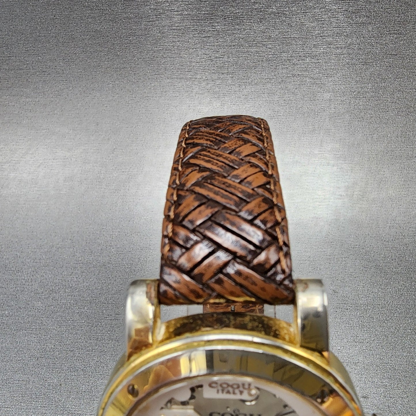COGU Skeleton Watch Men 42mm Skeleton Dial Gold Tone Automatic Leather Band Runs