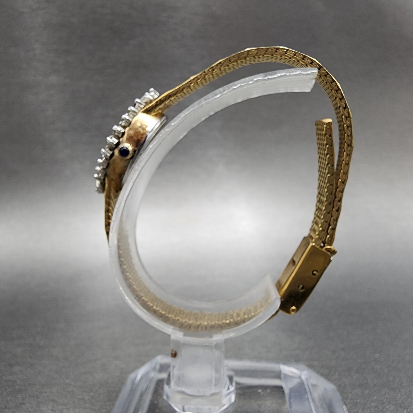 Lucien Piccard Dufonte Watch Women 14mm Champagne Dial Gold Tone Ruby Bezel Runs