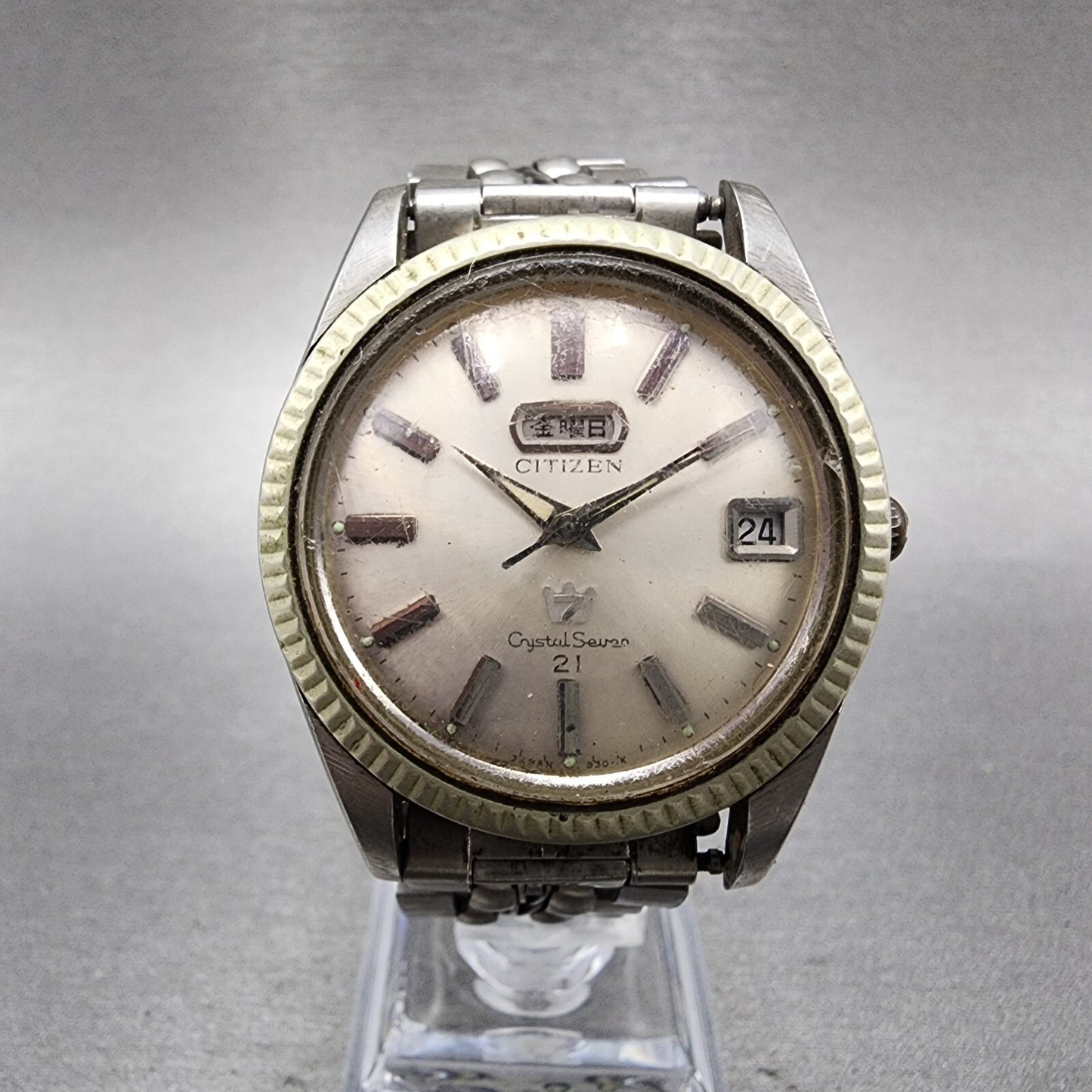 Citizen Crystal Seven Watch Men 37mm Silver Dial Steel Daydate Round Automatic