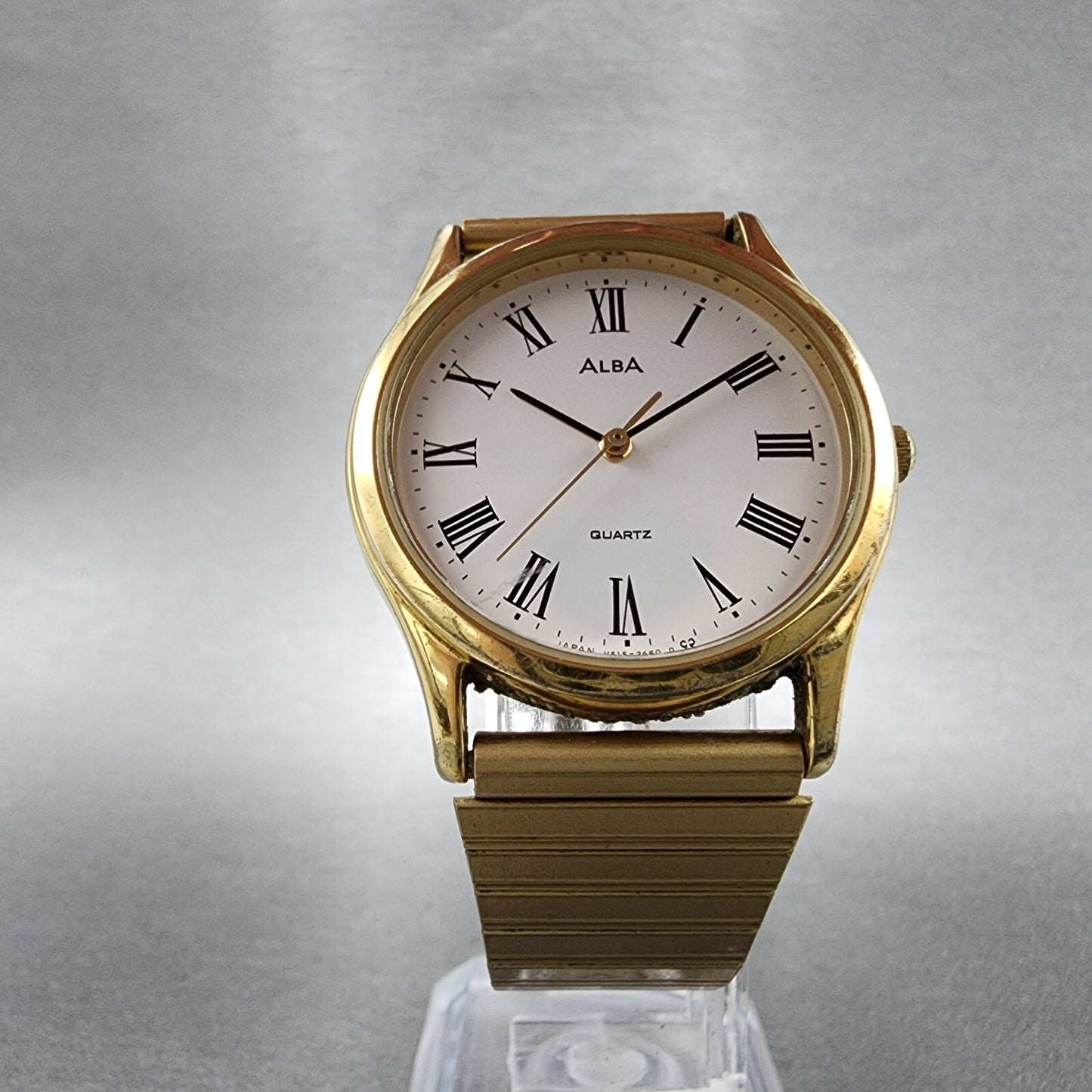Seiko Alba Watch Men 32mm White Dial Gold Tone Round V515-6470 New Battery