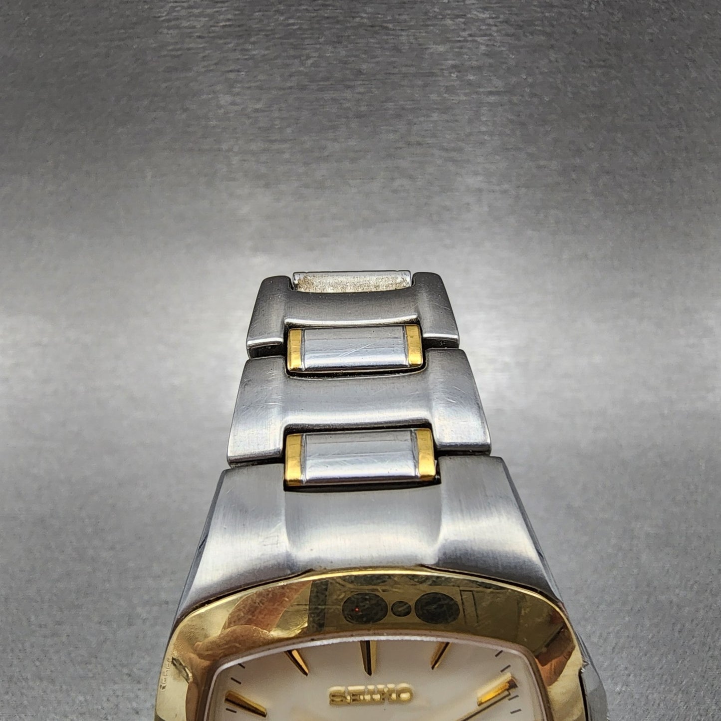 Seiko Perpetual Calendar Watch Men 36mm White Dial Two Tone 8f32-5000 New Batt