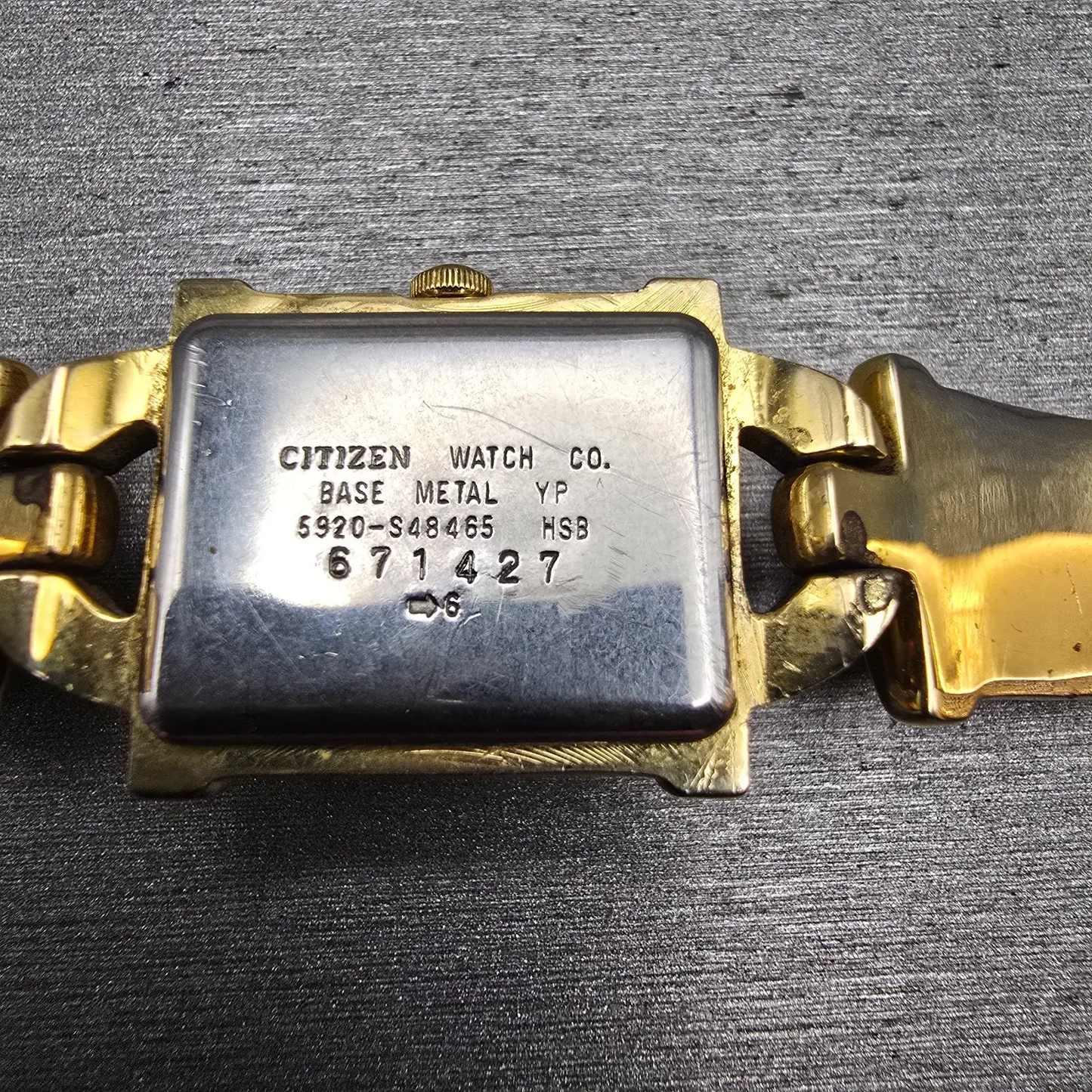 Citizen CQ Watch Women 18mm Black Dial Gold Tone Rectangle 5920-S48465 New Batt10