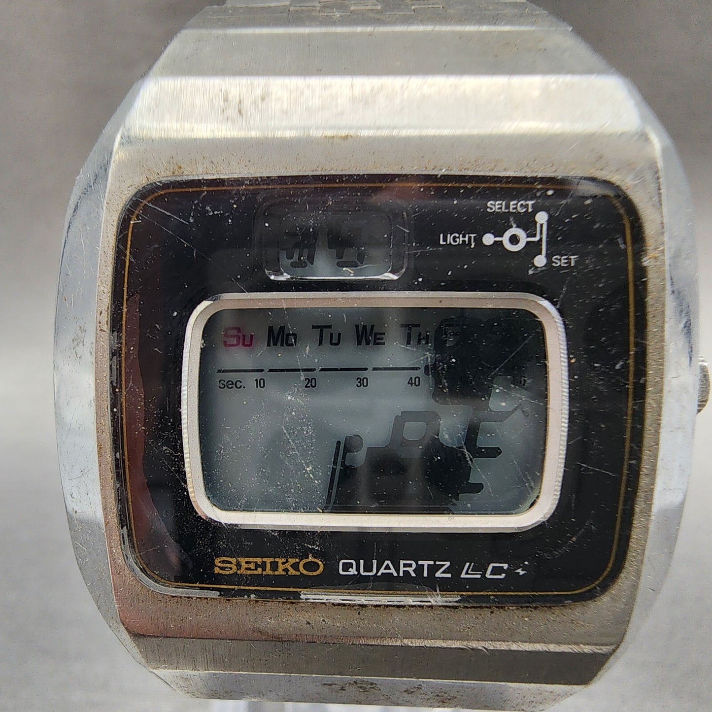 Seiko Digital Watch Men 37mm LCD Steel Daydate Rectangle 0114-0020 PARTS