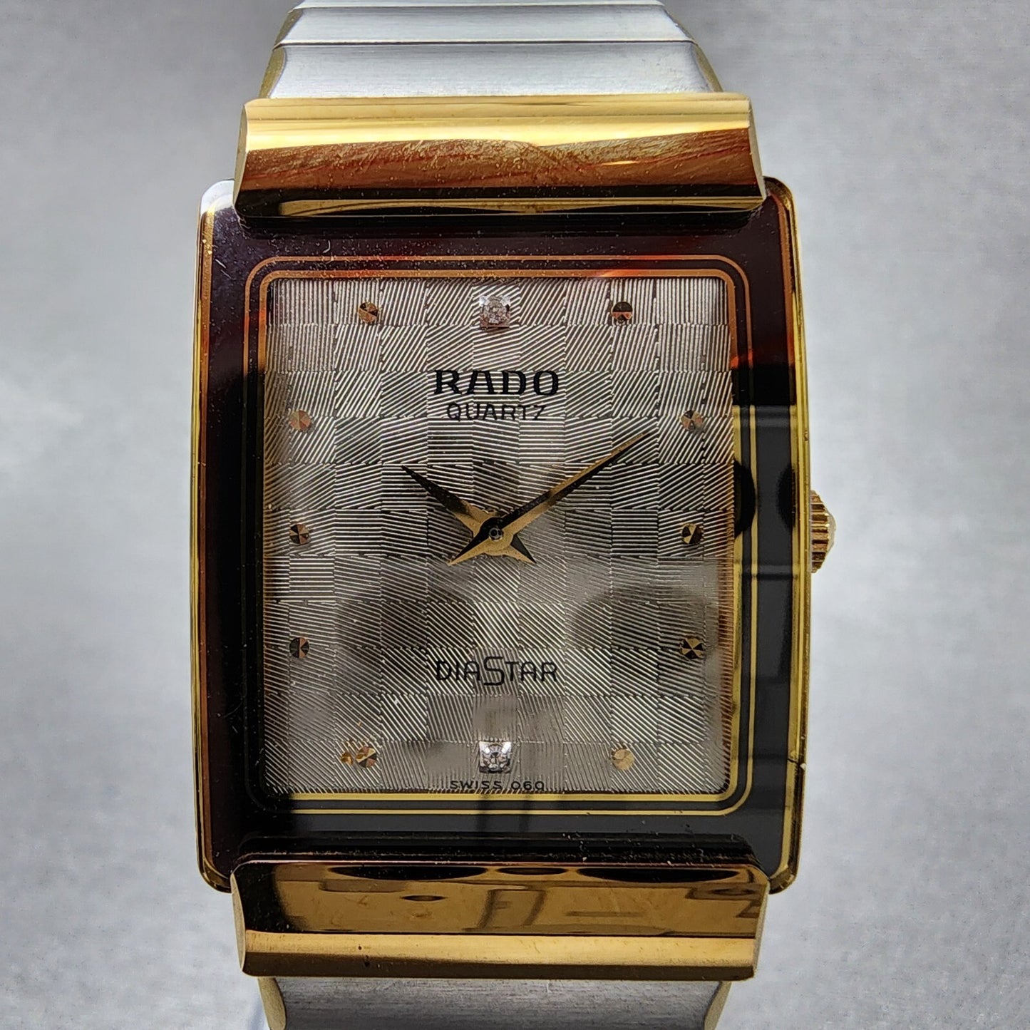 Rado Diastar Watch Men 23mm Gray Dial Black Tone Rectangle 153.0522.3 New Batt