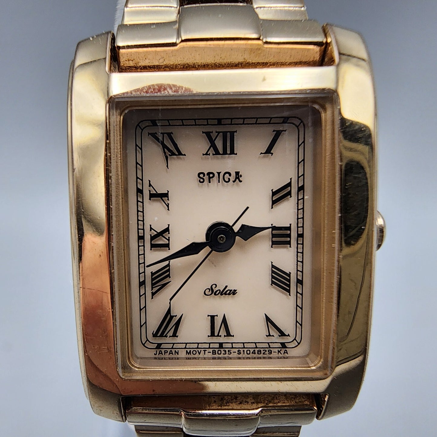 Spica Tic Tac Watch Women Rose Gold Tone Cream Dial Solar 19mm Rectangle Works
