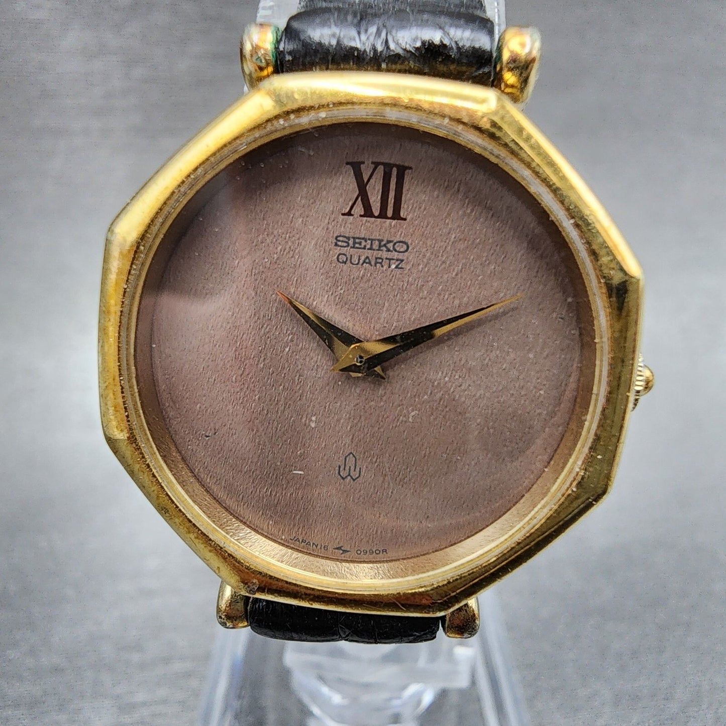 Seiko Watch Women 25mm Brown Dial Gold Plated Octagon 18-0150 New Battery