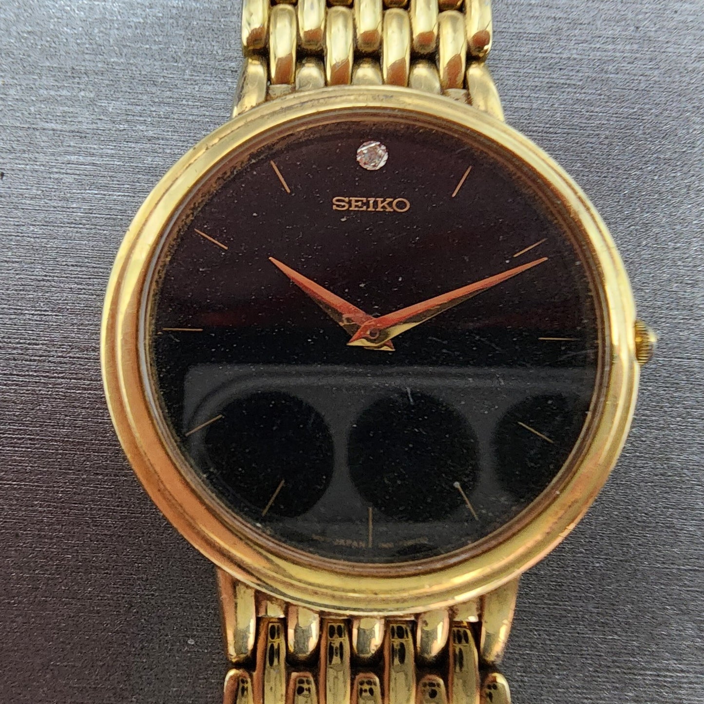 Seiko Watch Men 35mm Black Dial Gold Tone Round 7N00-F169 PARTS