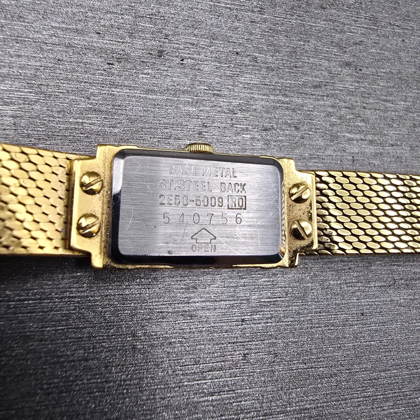 Seiko Lassale Watch Women 12mm Gold Dial Gold Tone Rectangle 2E50-5009 New Batt10