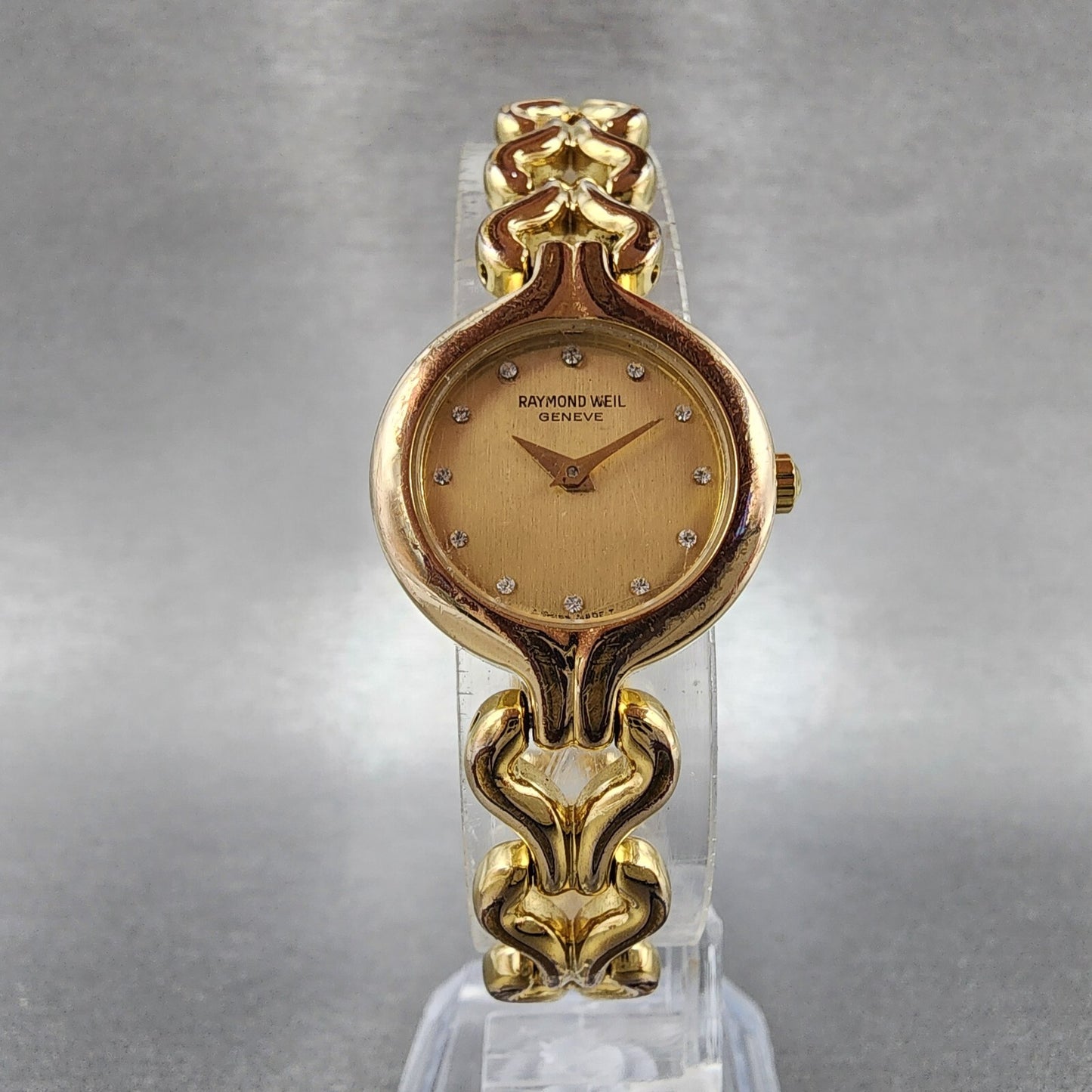 Raymond Weil Watch Women 23mm Gold Dial Gold Plated Round 5878 New Battery