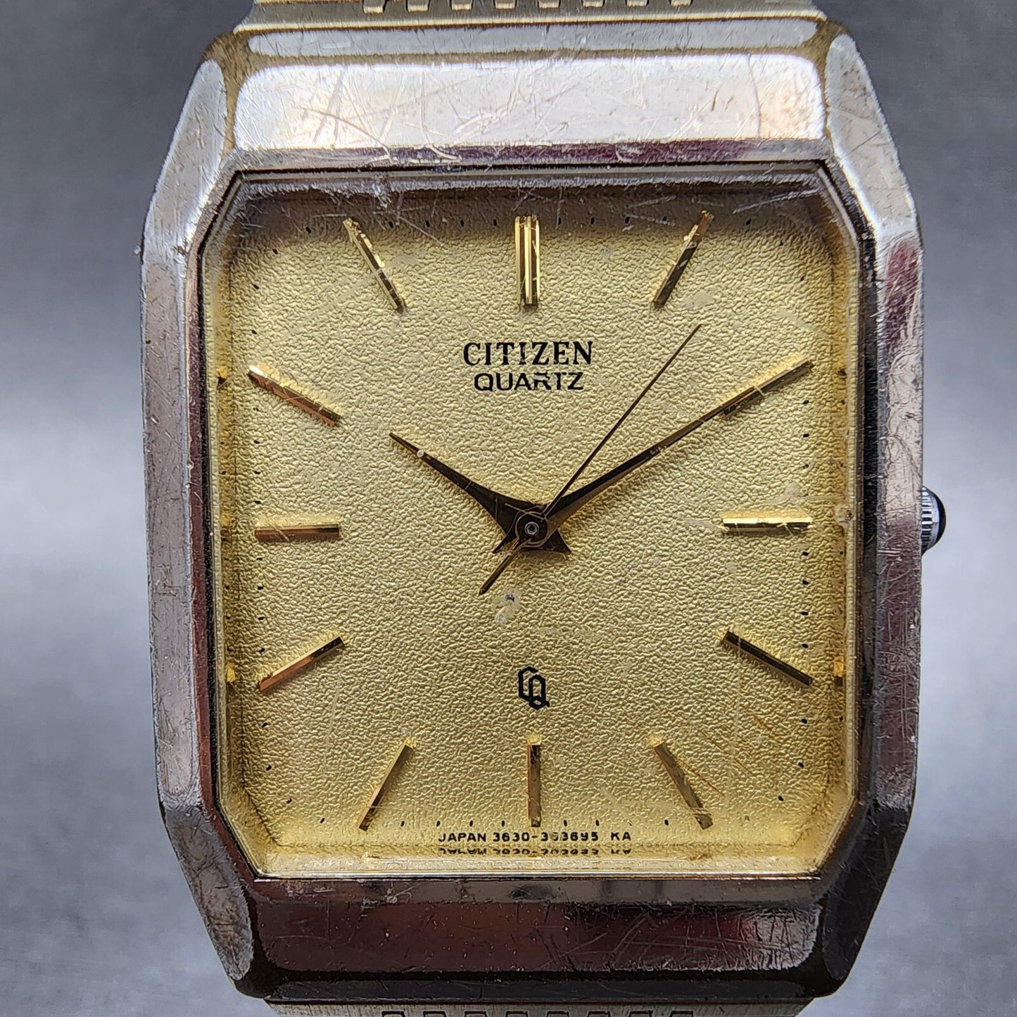 Citizen CQ Tank Watch Men 27mm Champagne Dial Silver Tone Rectangle New Battery