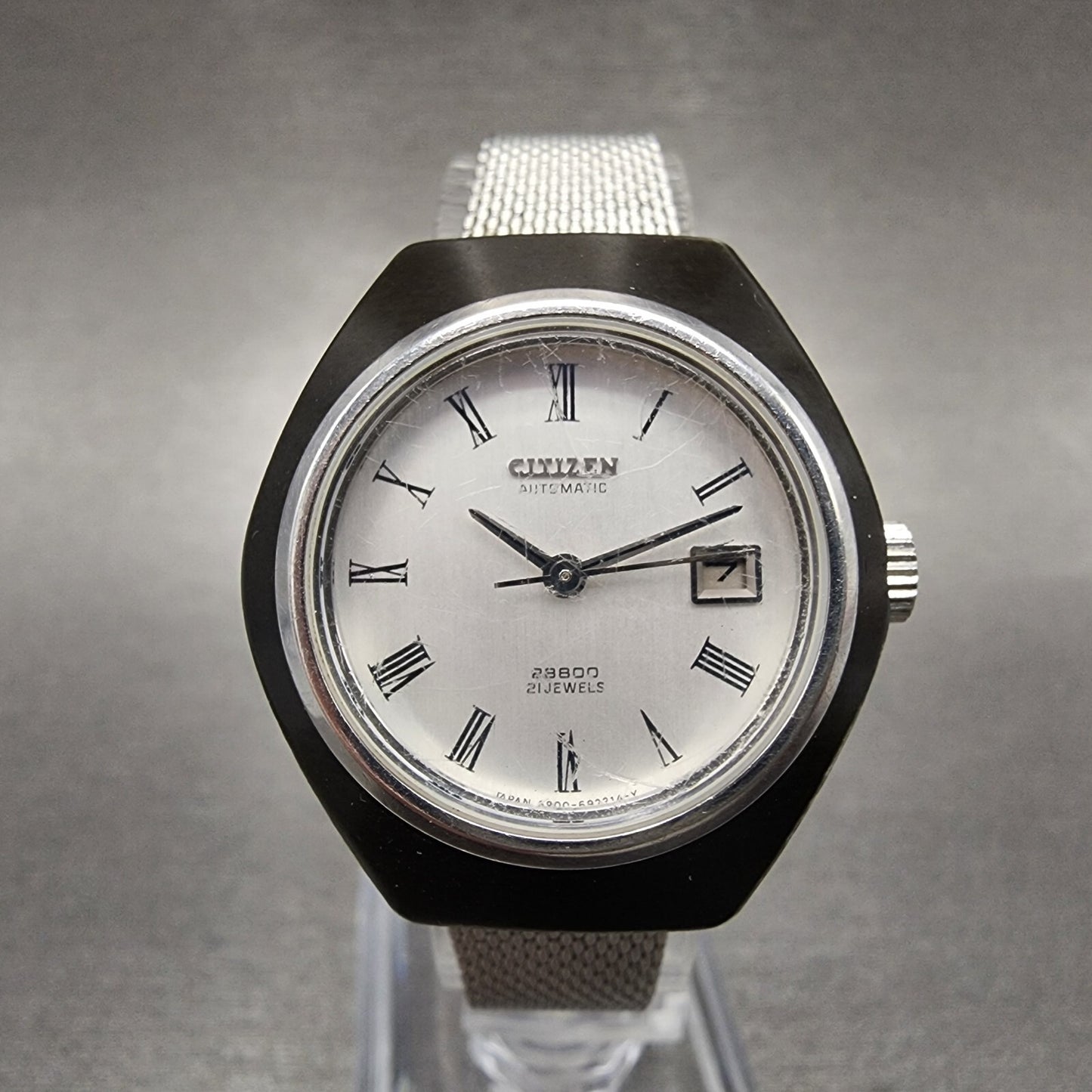 Citizen Automatic 28800 Watch Women 29mm Silver Dial Black Tone 4-691164k Runs