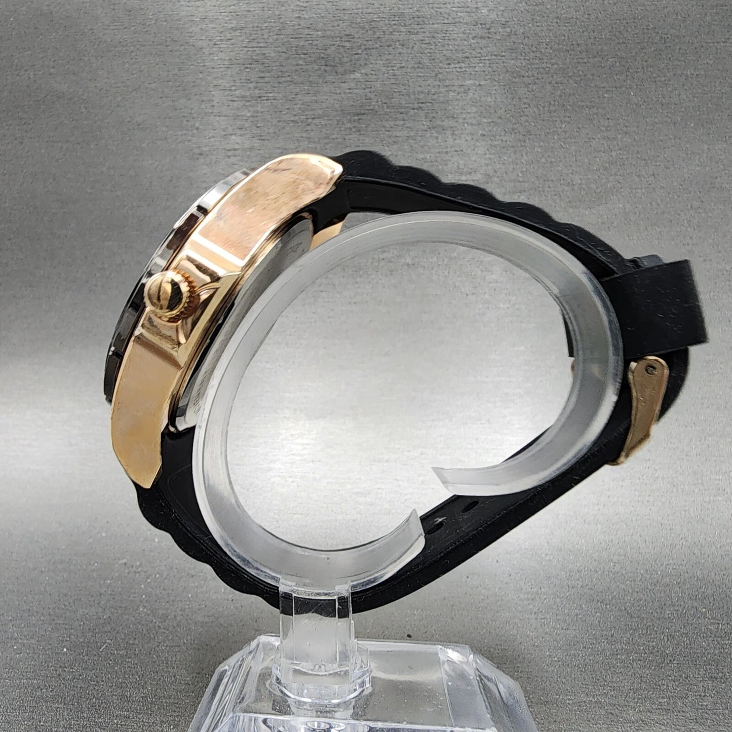Stauer Blazon Watch Men 36mm Black Dial Rose Gold Tone Round 23523 New Battery