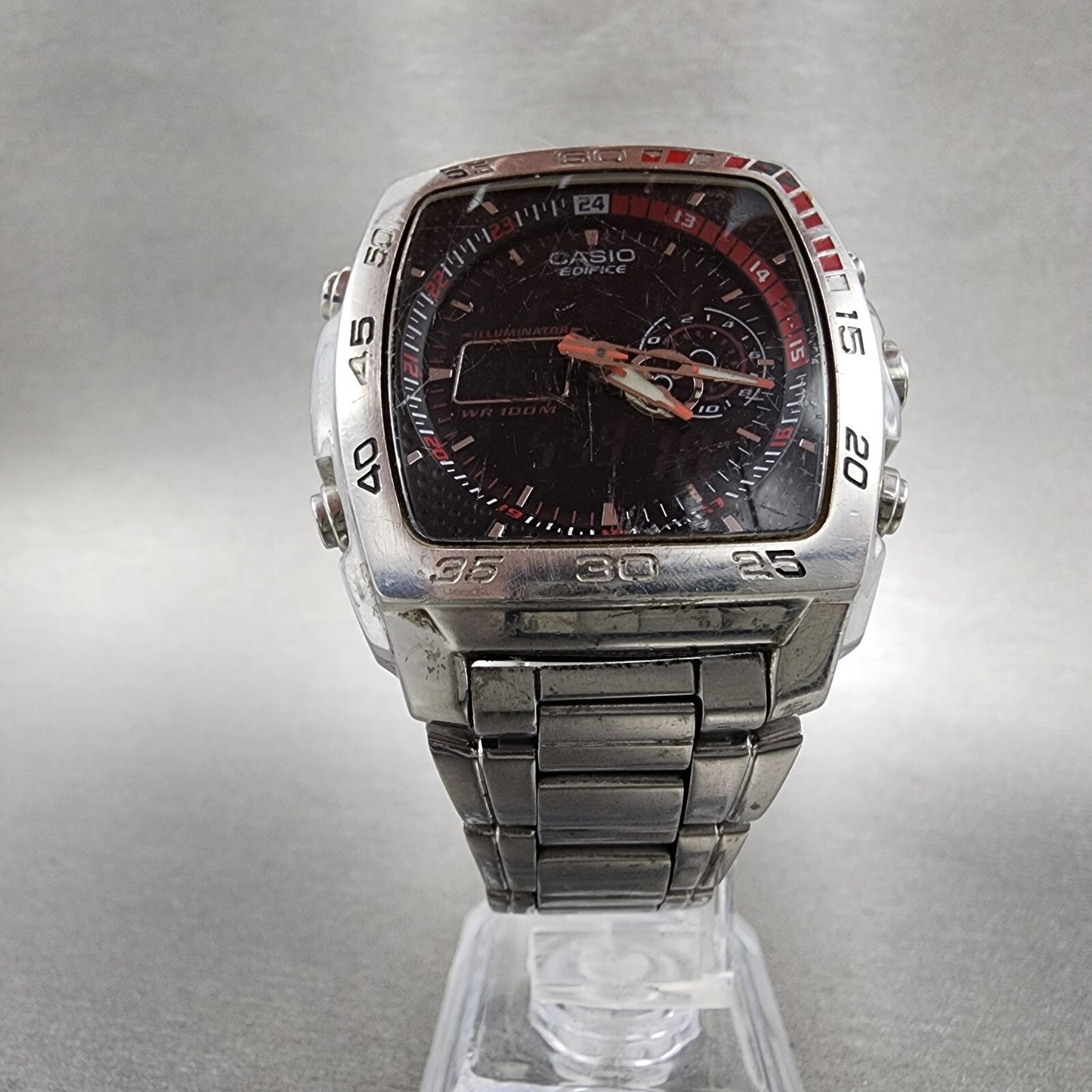 Casio Edifice EFA-122 Watch Men 41mm Analog Digital Steel Rectangle New Battery