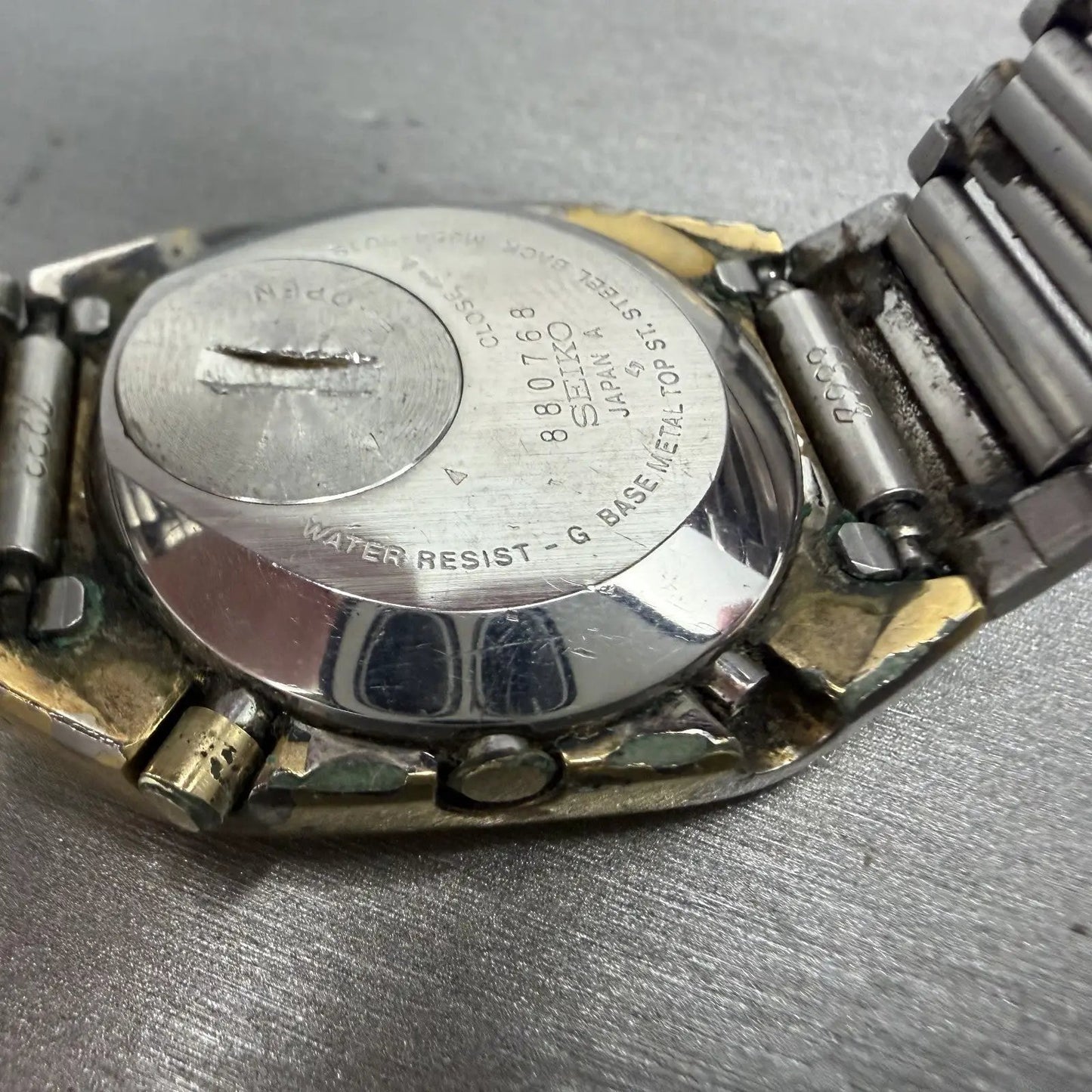 Seiko Digital Watch Men 33mm LCD Gold Tone Rectangle Memory Bank M354-5019 PARTS12