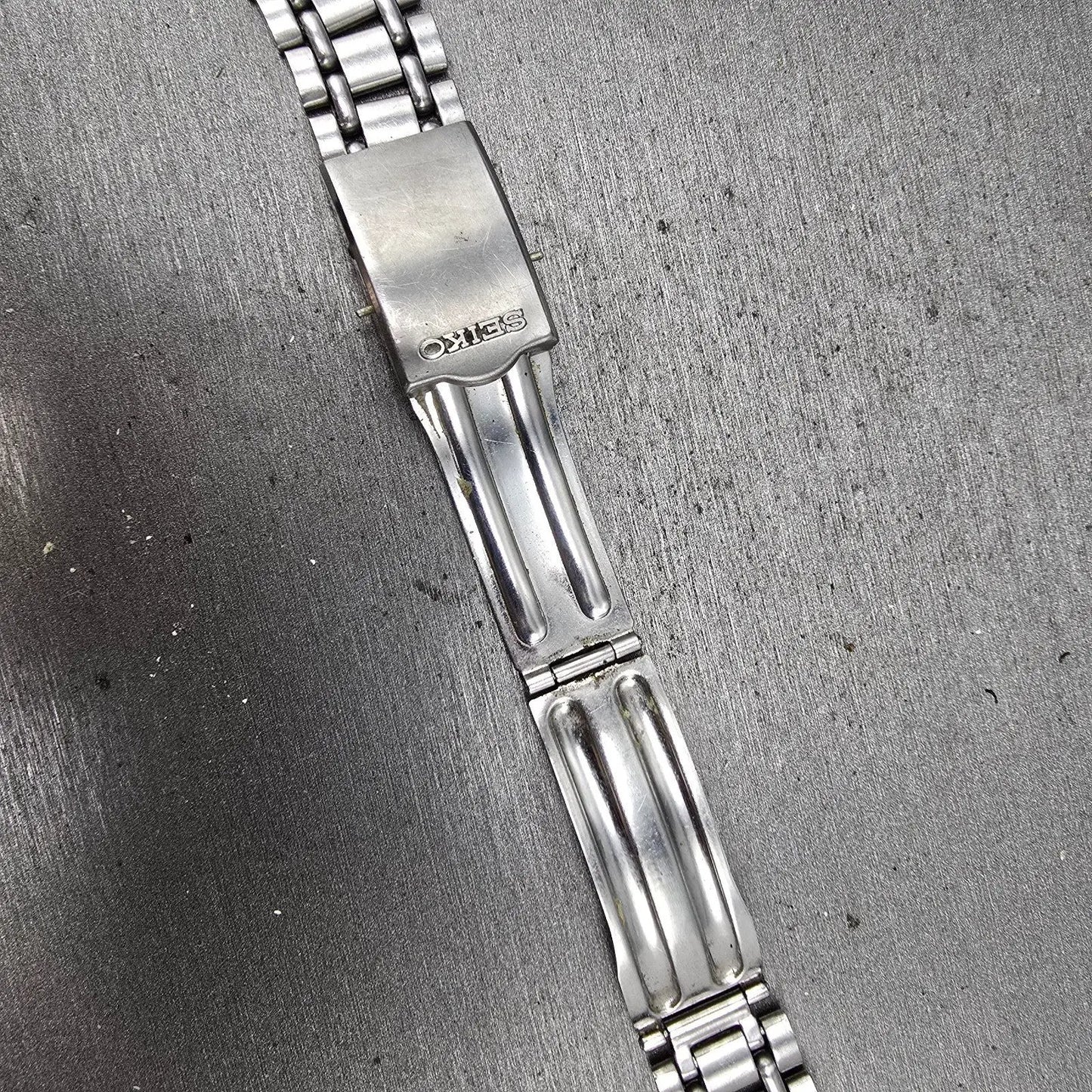 Seiko Bracelet 17mm Stainless Steel Silver Tone Tri Folding Clasp VTG Japan15